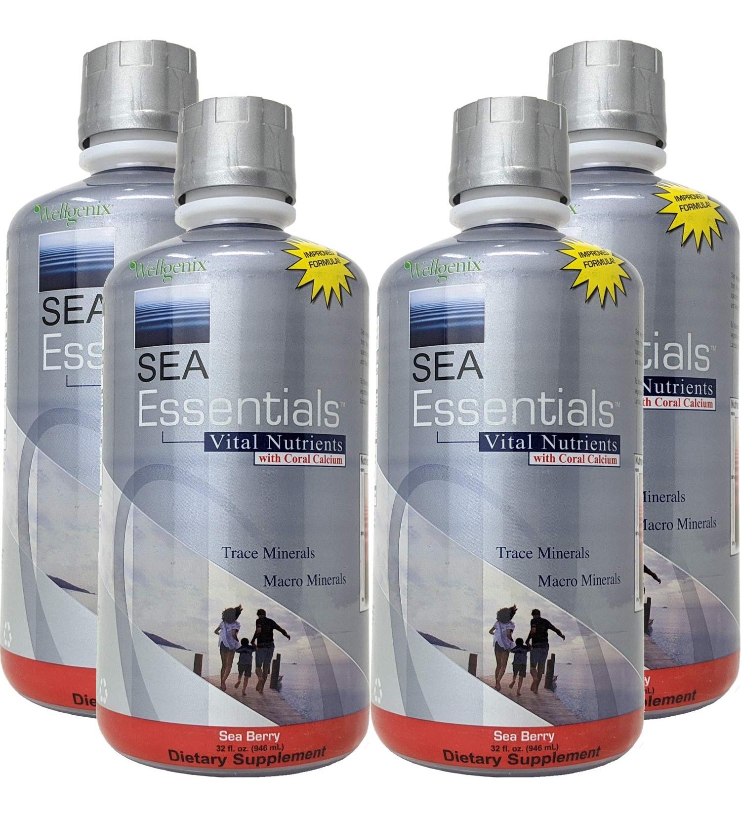 Wellgenix Sea Essentials Coral Calcium Liquid Vitamin - High Absorption Multivitamin, Sea Berry Flavor, 32 oz (Pack of 4) - Buy Online on GoSupps.com