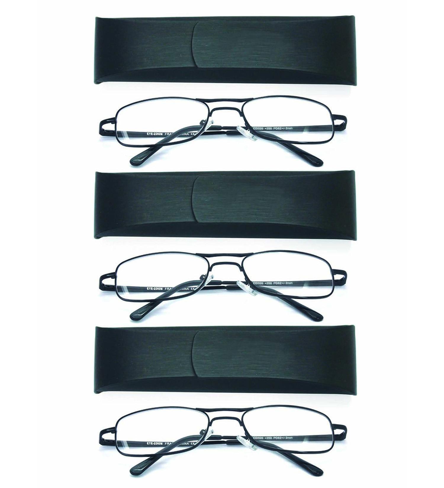 Extra Wild Metal Reading Glasses - 3-Pack Black with Spring Hinge & Hard Case for Men & Women - 2.0 Diopters - Buy Online on GoSupps.com