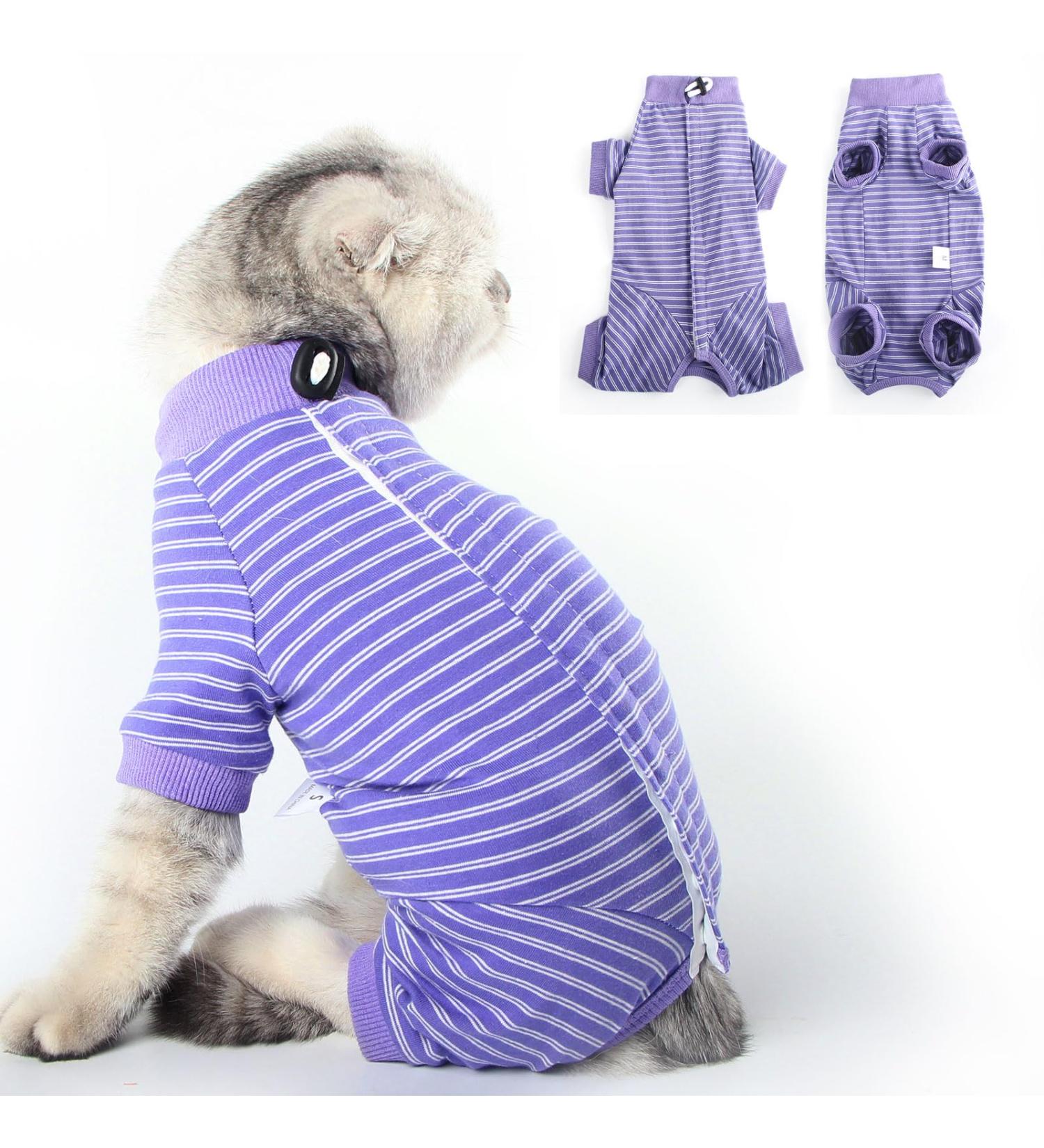 Lianzimau Katzenbody for Cats Post-Op | Long-Sleeved Catwear with E-Neck Band | Purple Streaked | M Size (1 Pack) - International Shipping Available - Buy Online on GoSupps.com