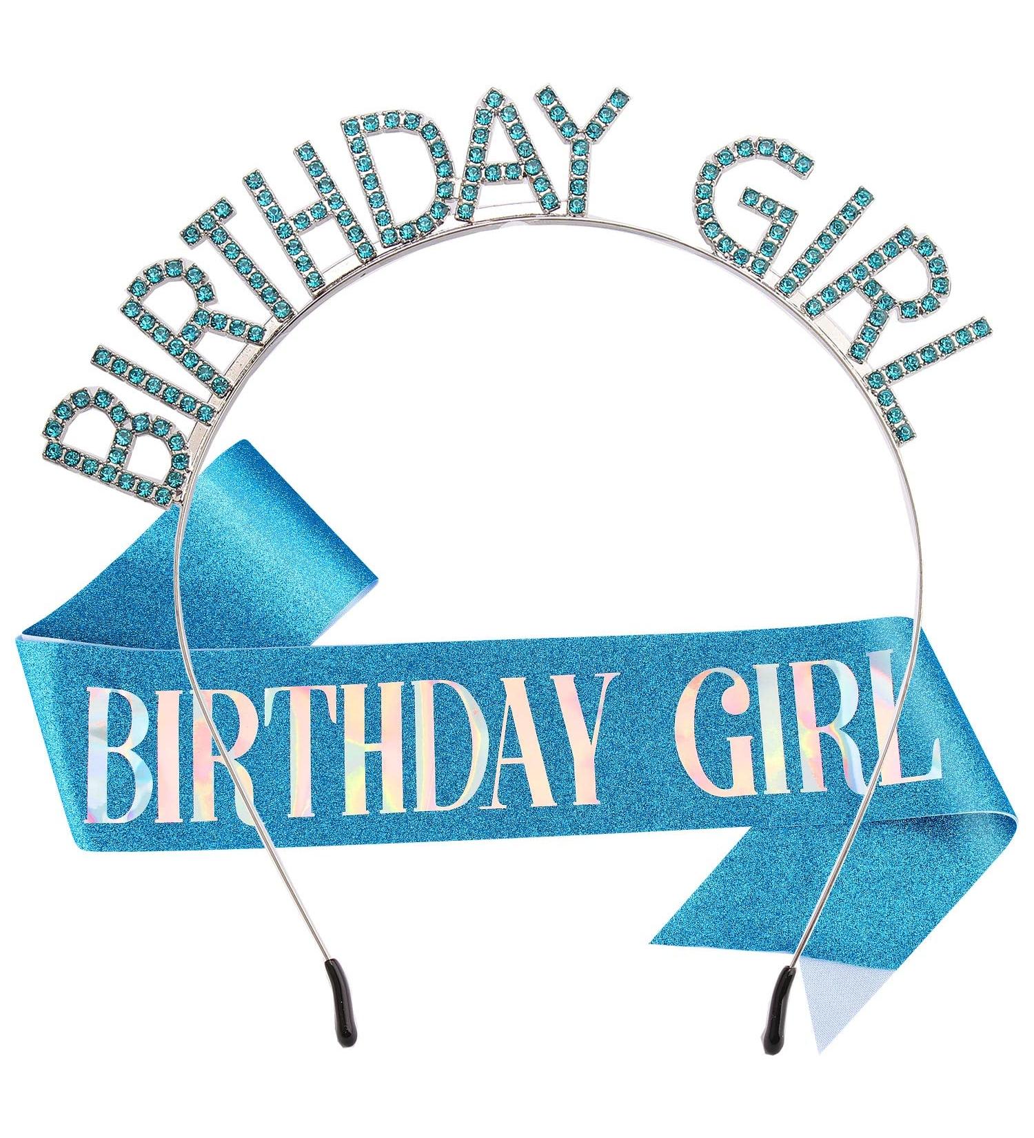 Blue Birthday Crown for Women - Rhinestone Princess Tiara & Sash Set | Happy Birthday Headband & Accessories - Buy Online on GoSupps.com