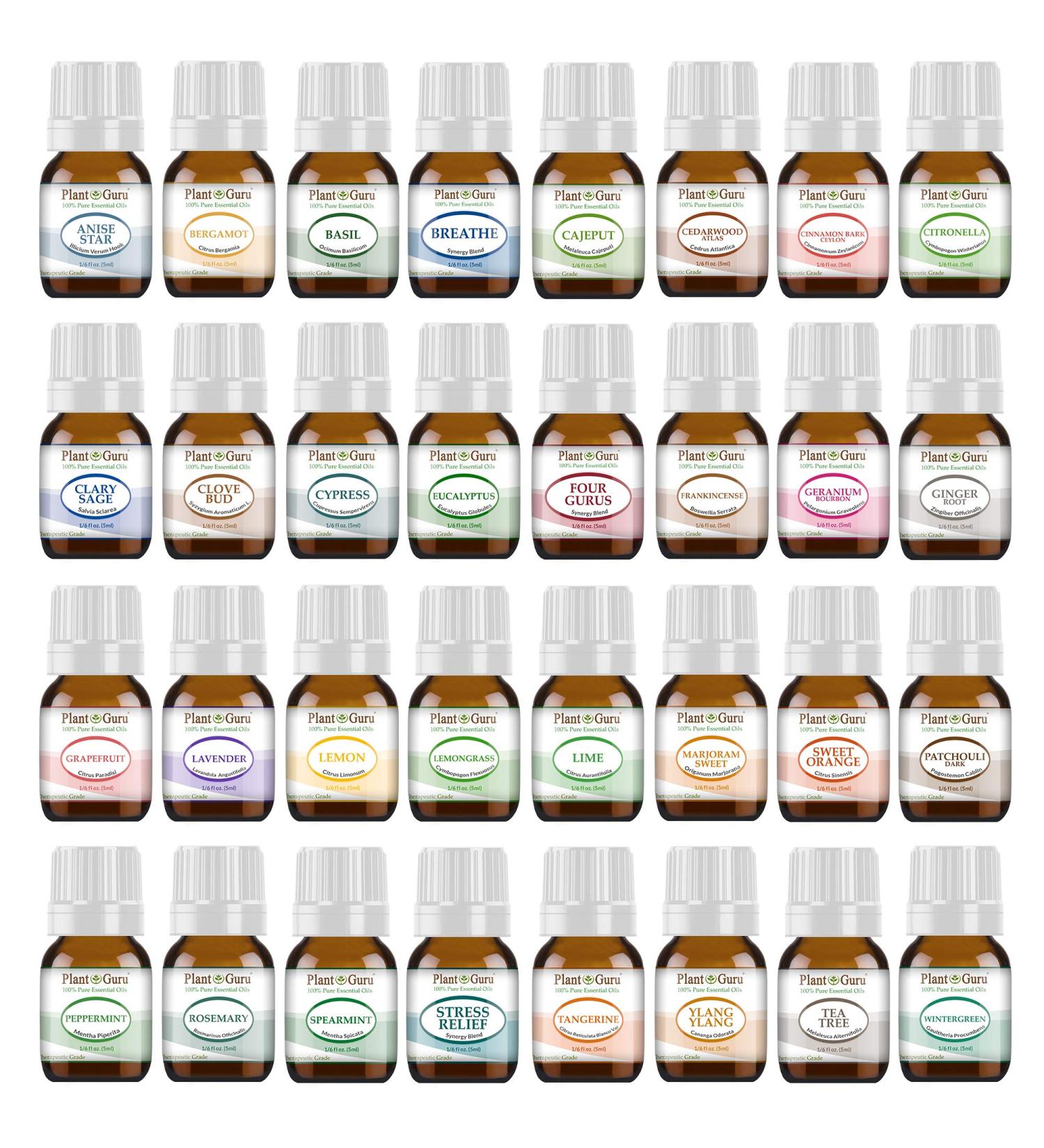 Ultimate Essential Oil Set 32-5 ml 100% Pure Therapeutic Grade for Aromatherapy Diffuser Skin Body Hair. Perfect for DYI Crafts Soap Lotion Cream Lip Balm and Candle Making.