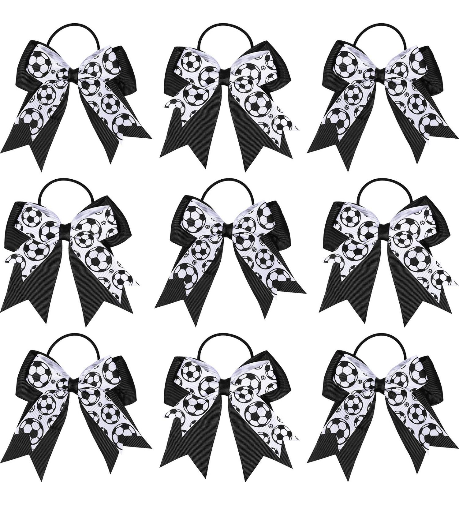 10 Piece Soccer Hair Bows - Elastic Hair Ties for Girls, Players, Teams - Black and White Soccer Sport Accessories - Buy Online on GoSupps.com