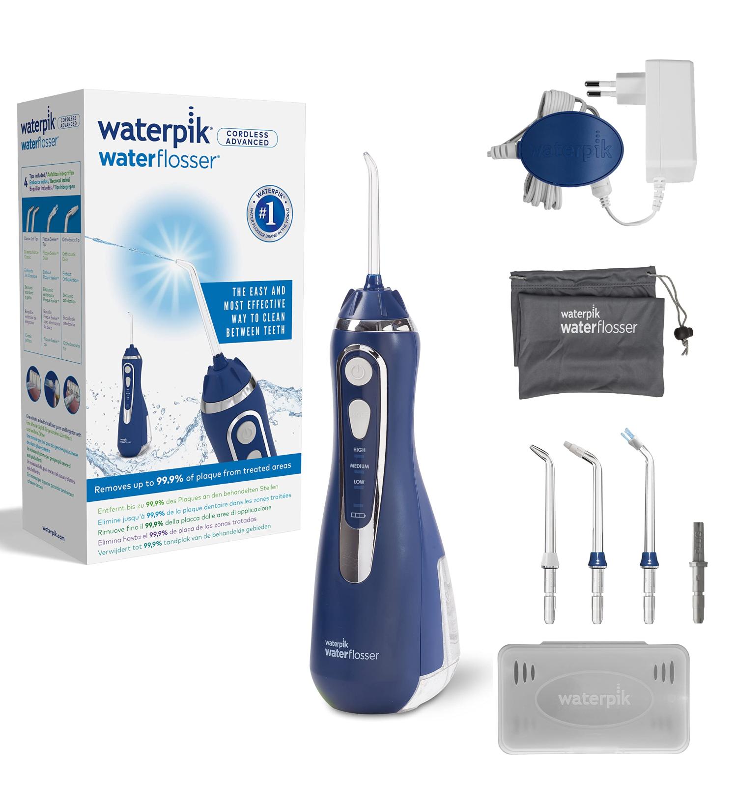 Waterpik Cordless Advanced Water Flosser - Wireless Oral Shower with 4 Attachments Adjustable Pressure Settings Induction Charging - WP-563EU - Buy Online on GoSupps.com