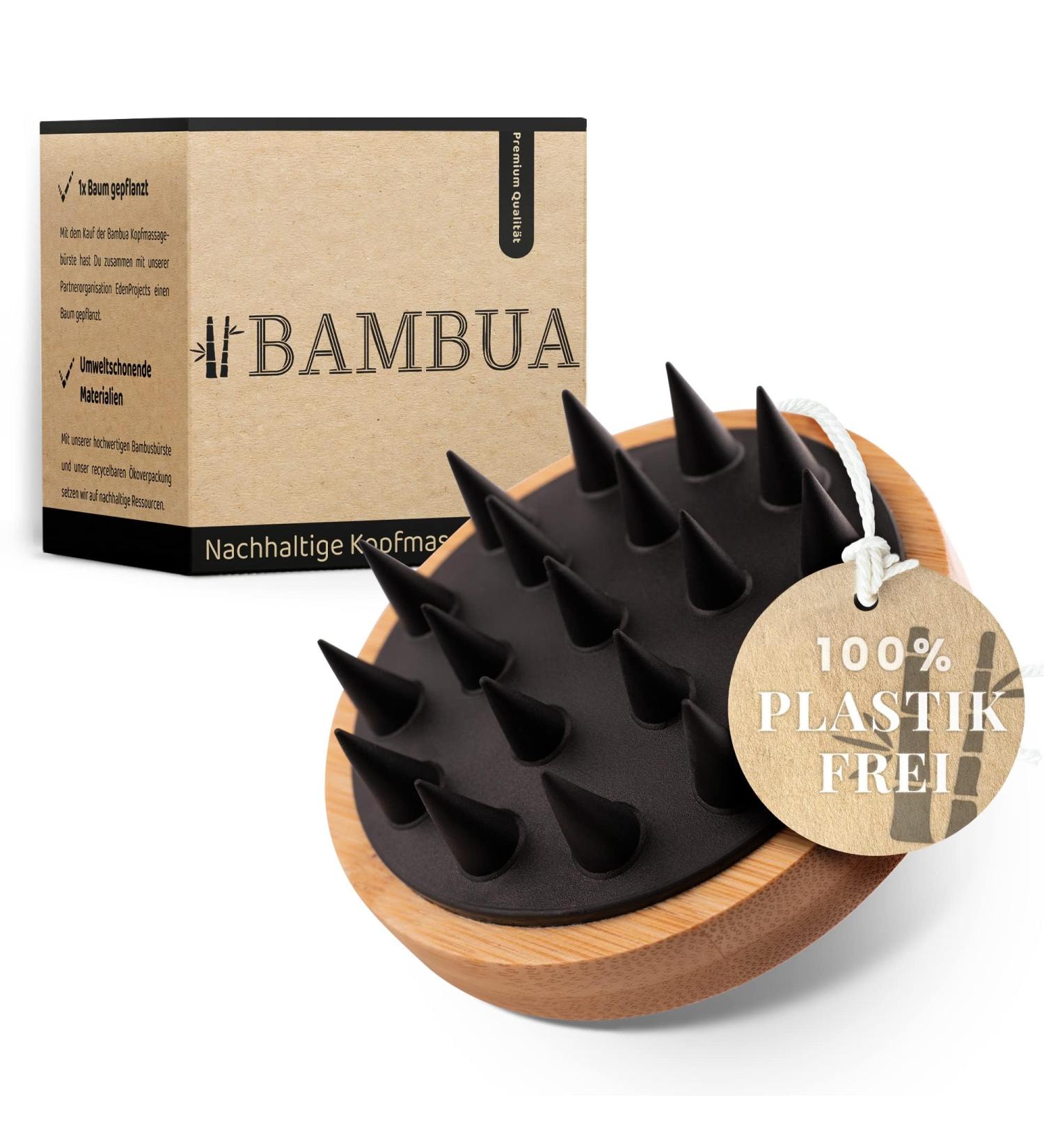 Bambua Scalp Massage Brush - 100% Plastic-Free Bamboo Shampoo Brush for Dandruff Relief & Head Massage - Includes Healthy Scalp E-Book (Black) - Buy Online on GoSupps.com
