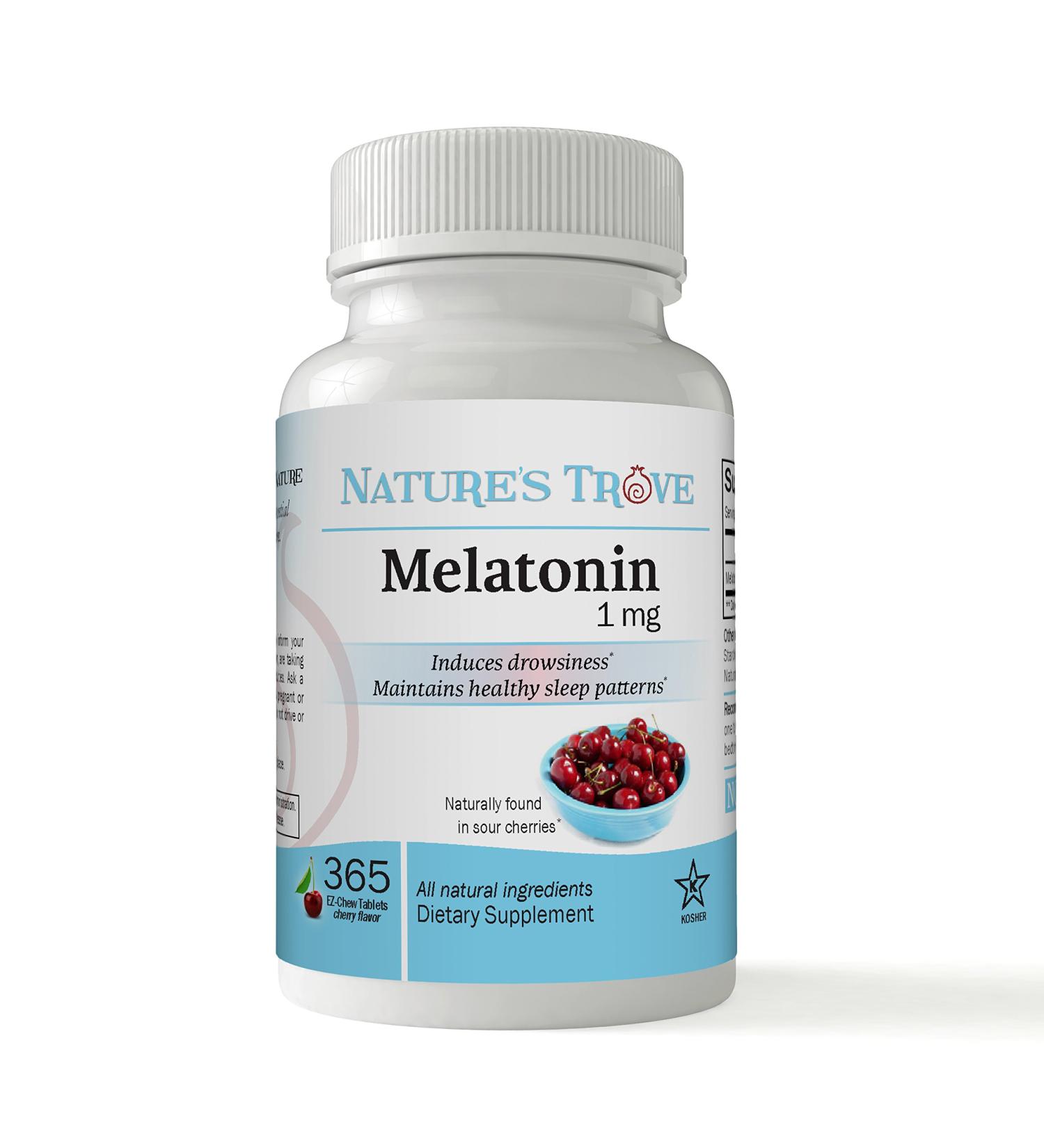 Melatonin 1mg by Nature's Trove - 365 EZ-Chew Tablets Cherry Flavor 365 Count (Pack of 1)
