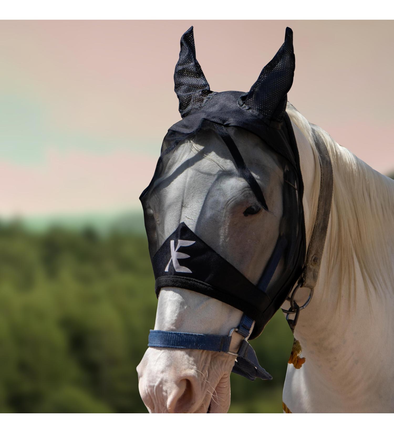 Buy Xe Horse Fly Mask with Ears - Breathable UV Protection for Horses | Standard Riding Black | Full (L) Size - Buy Online on GoSupps.com