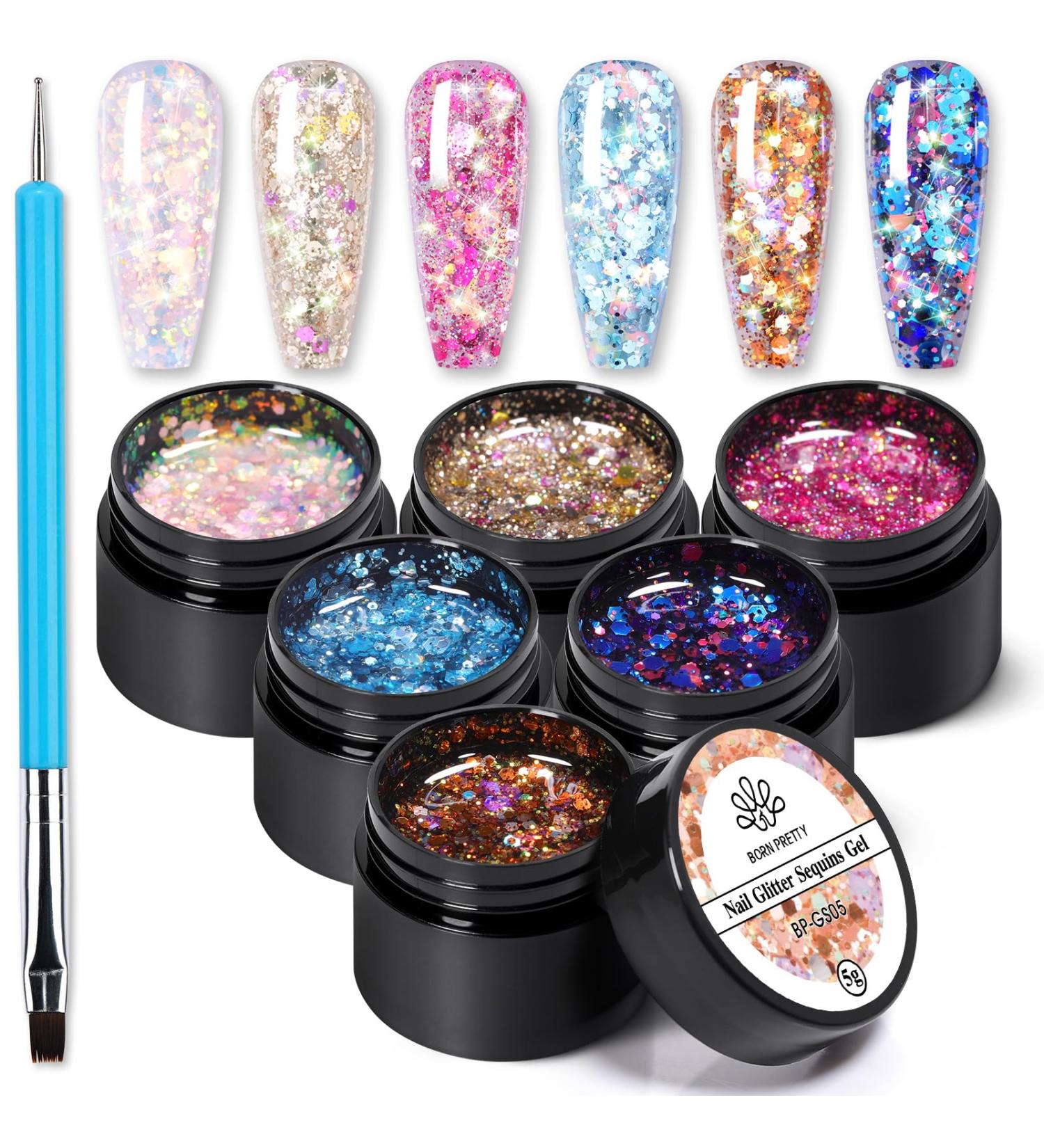 Buy BORN PRETTY Glitter Gel Nail Polish Kit - Sparkly Silver & Gold Soak Off UV Gel for Stunning Nail Art | International Shipping - Buy Online on GoSupps.com