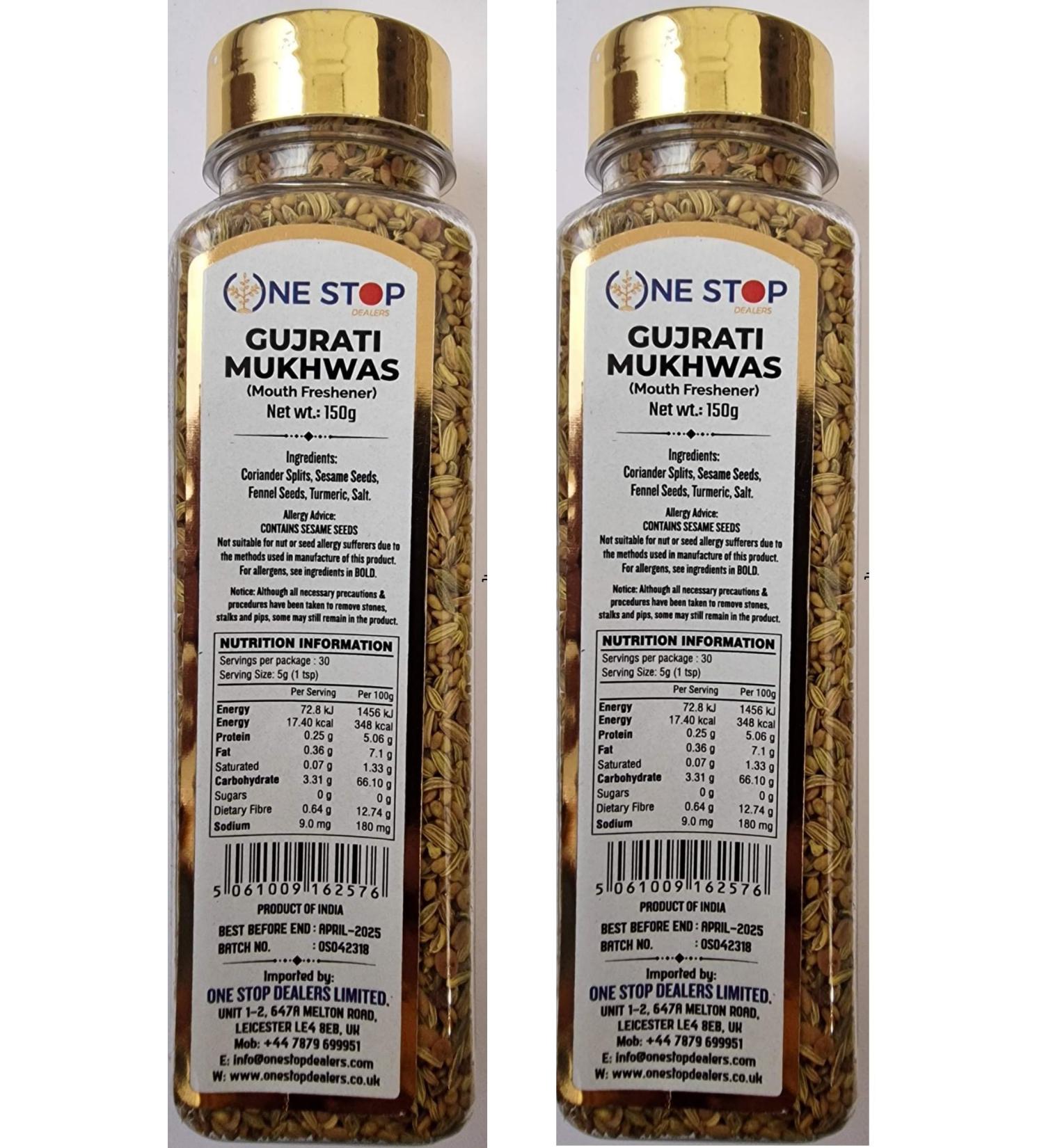 One Stop Dealers Mukhwas Gujrati (150 Gram) Jar - Eat Anywhere or Anytime - Easy to Carry - More Popular in After Meal Digestive Treat Snack (Pack of 2)