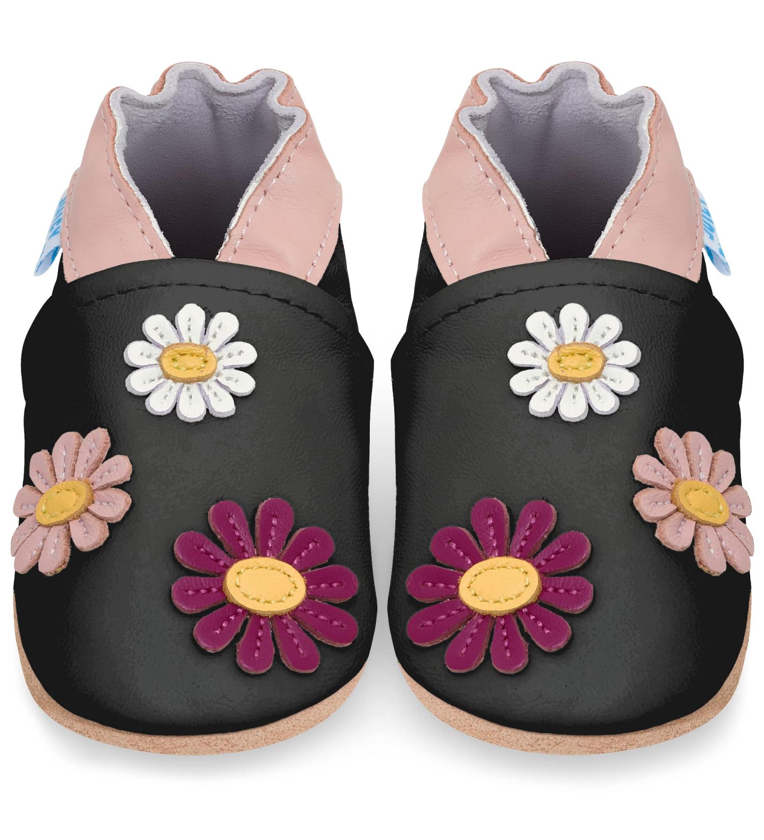 Soft Sole Baby Shoes with Pretty Flowers | Leather Toddler Shoes for Baby Girl & Boy (6-12 Months) - Buy Online on GoSupps.com