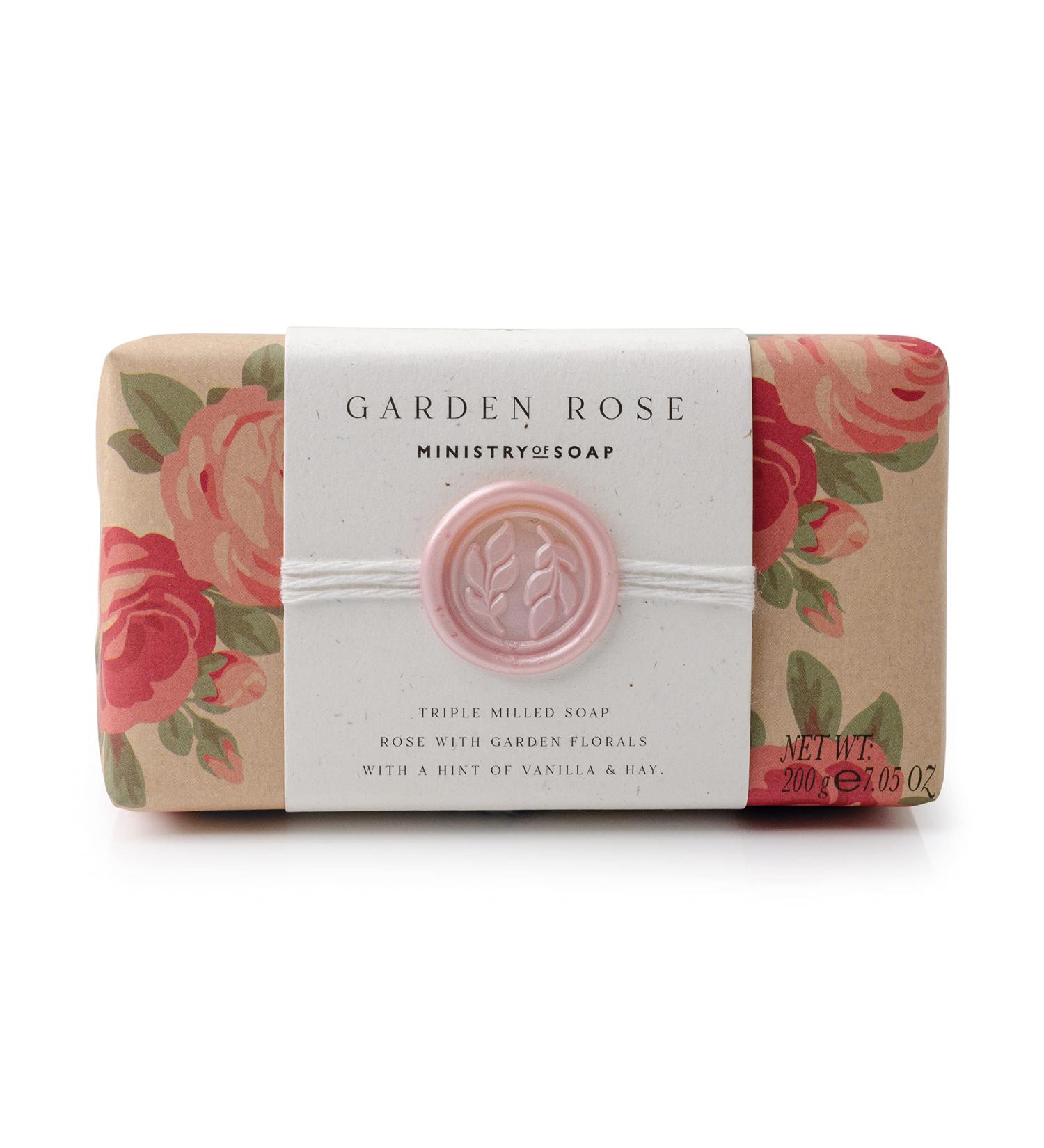 Ministry of Soap Garden Rose Scented Soap Bar British Bouquet Inspired with Botanical Rose Design Naturally Coloured and Triple-Milled 200g - Buy Online on GoSupps.com