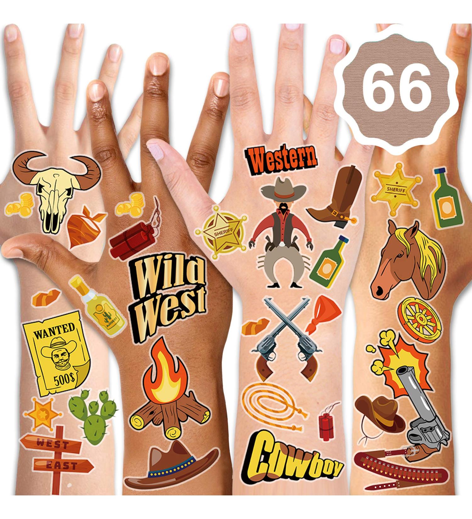 Konsait Western Cowboy Temporary Tattoos - Assorted Wild West Collection for Rodeo & Cowboy Parties (6 Sheets) - Buy Online on GoSupps.com