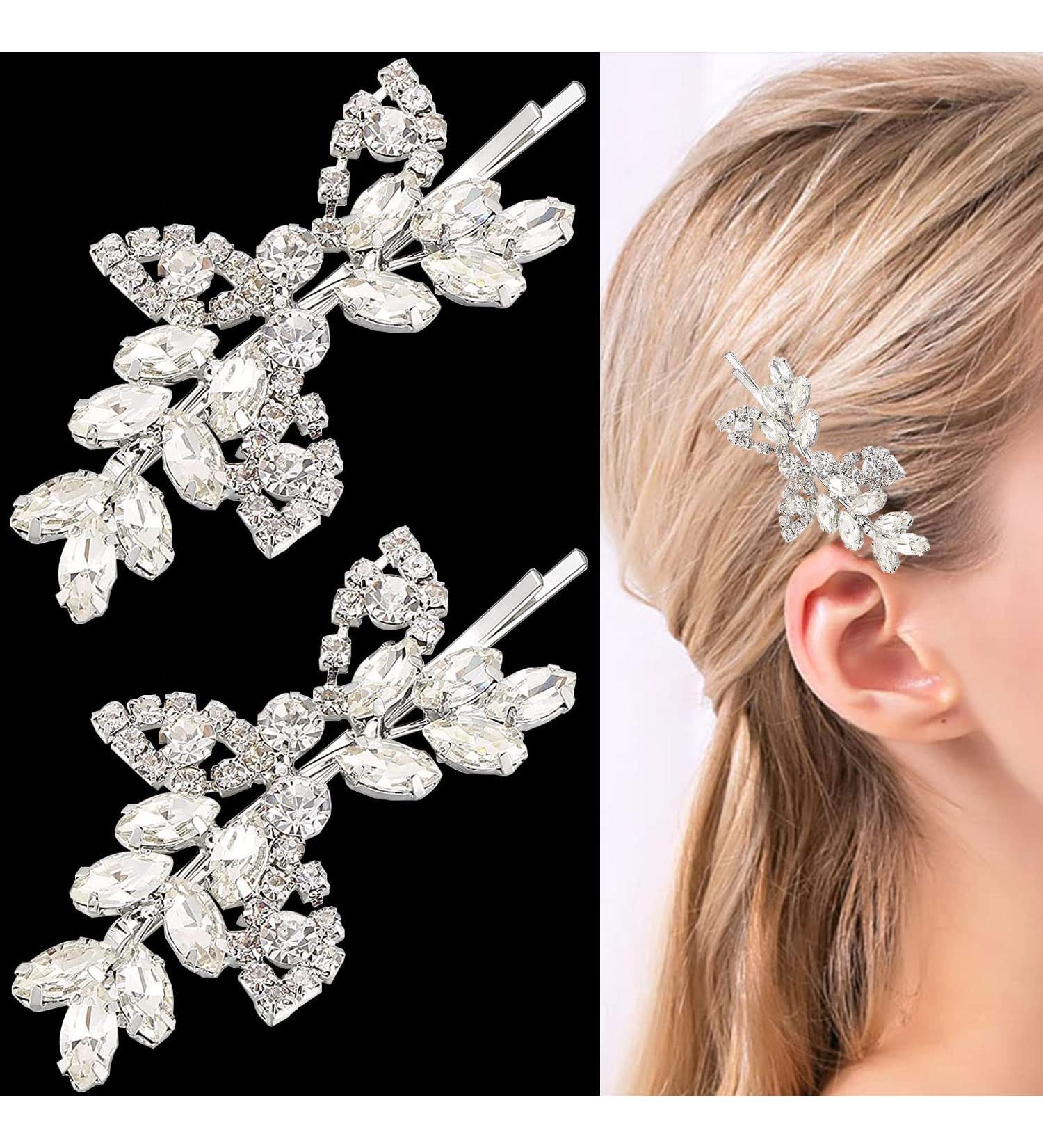 Rhinestone Leaf Bridal Hair Clips - 2 Piece Set for Brides & Bridesmaids - Buy Online on GoSupps.com