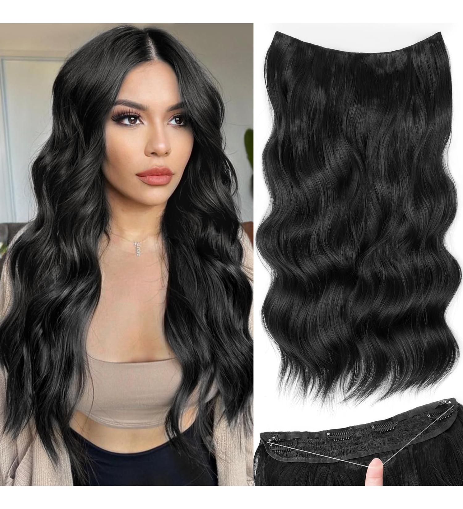 ALXNAN Black Invisible Wire Hair Extensions - 20 Inch Wavy Hairpiece for Women - Buy Online on GoSupps.com