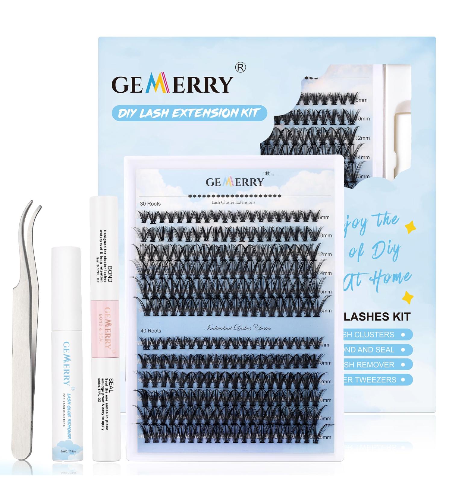 GEMERRY Lash Extension Kit - DIY 8-16mm D Curl Lash Clusters Bond & Seal Glue Remover & Tweezers - Perfect for Self-Use - Buy Online on GoSupps.com