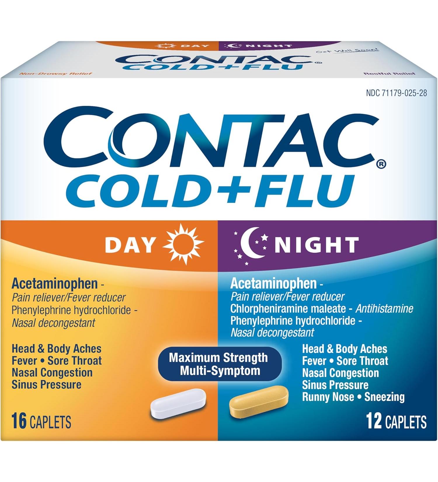 CONTAC Cold + Flu Maximum Strength Day & Night Relief - 28 Caplets - Buy Online on GoSupps.com