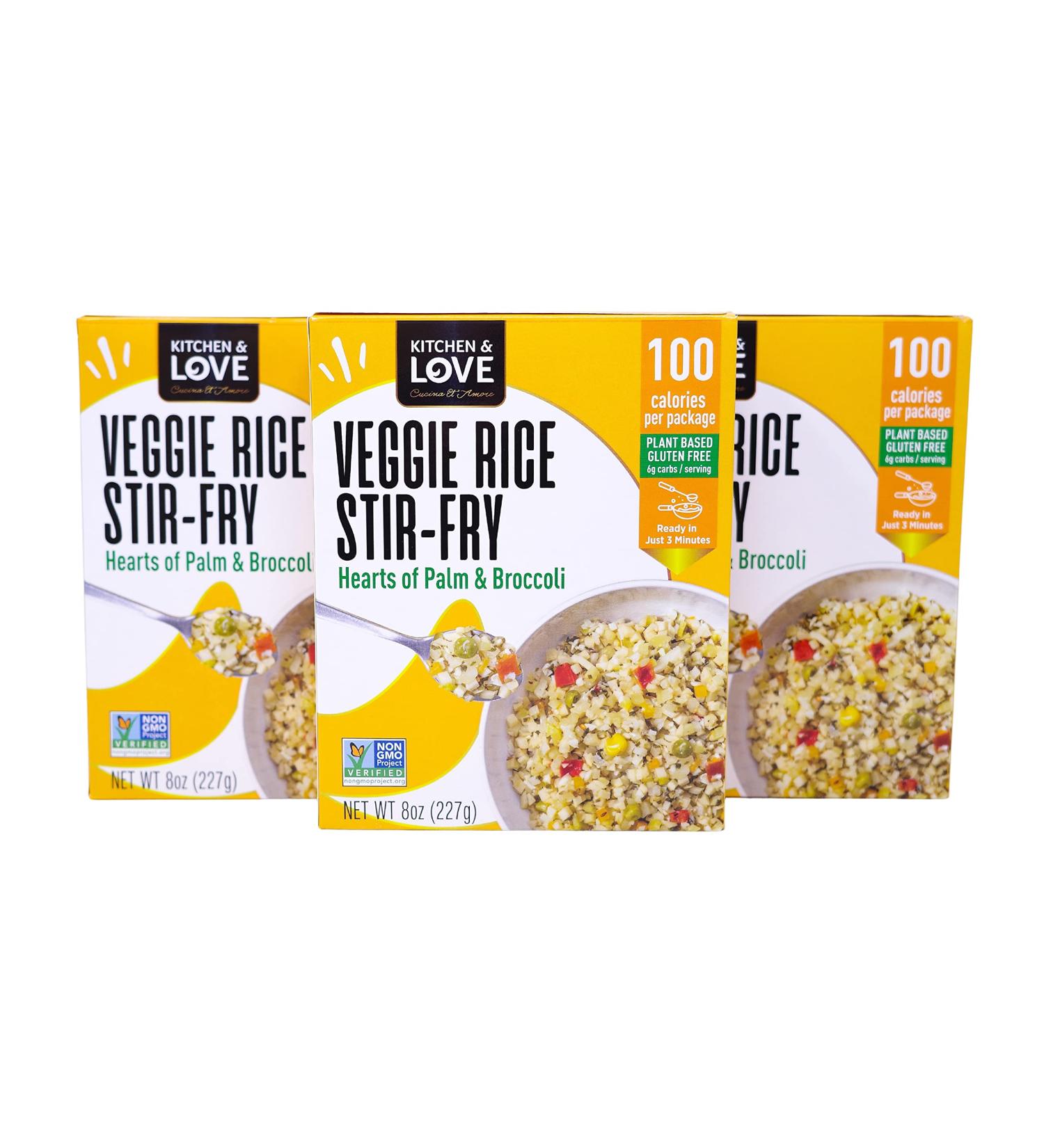 Kitchen & Love Hearts of Palm Veggie Rice Stir Fry  Low Carb  Low Calories  Plant Based  Non GMO  Gluten Free Rice Alternative  Vegan  Easy to Prepare Quick Meal 8 Oz (Pack of 3) Veggie Rice Stir Fry 3 Pack - Buy Online on GoSupps.com