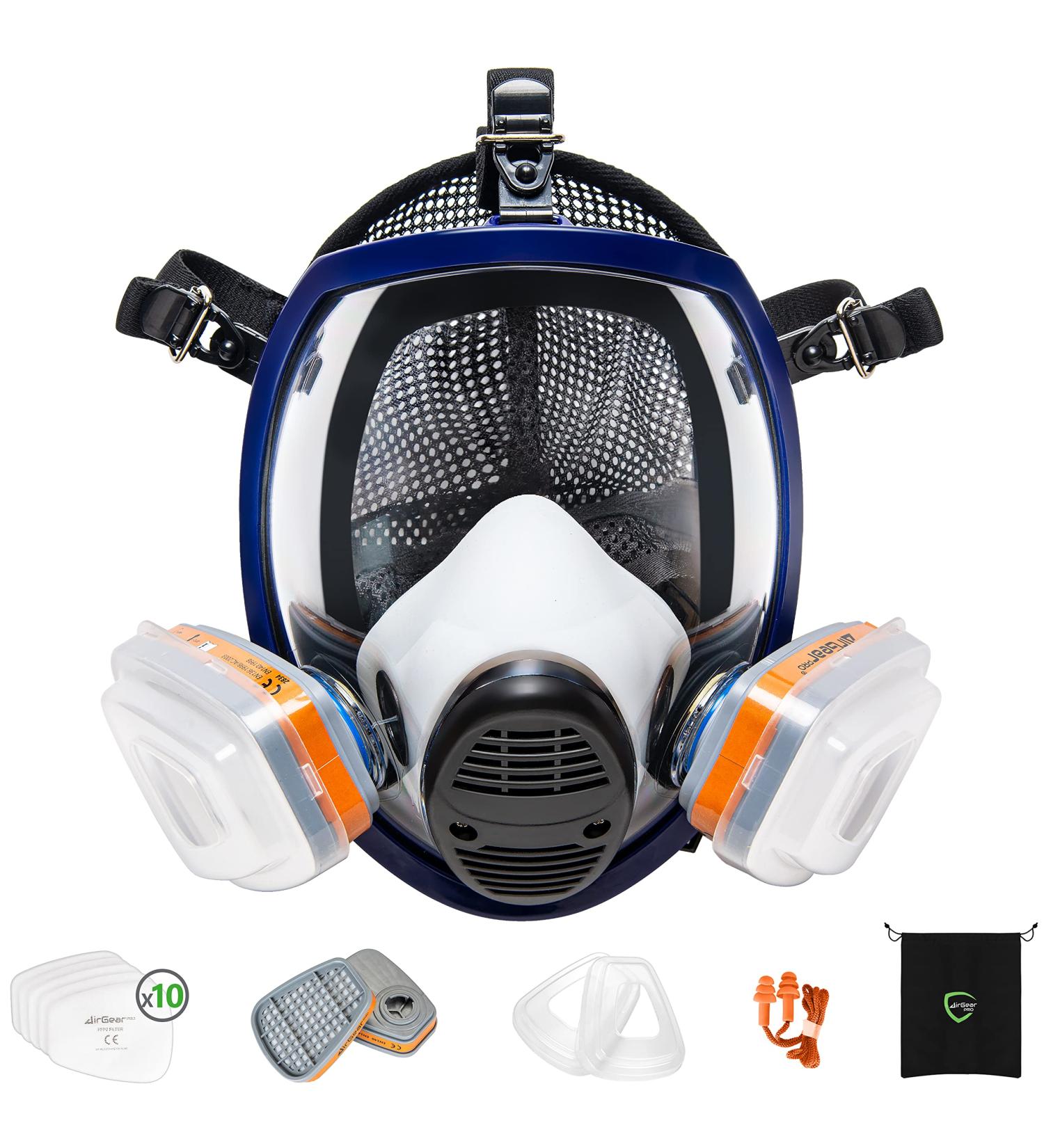 AirGearPro G-750 Respirator Full Face Mask with A1P2 Filters Anti-Gas Anti-Dust | Gas Mask Ideal for Painting Woodworking Construction Sanding Spraying Chemicals DIY etc - Buy Online on GoSupps.com
