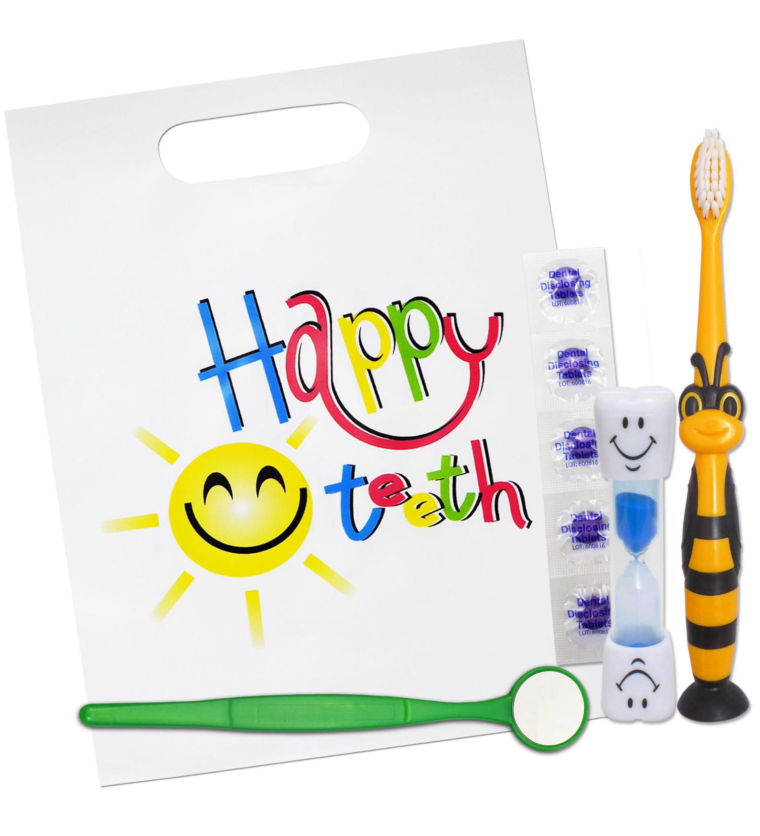 Happy Teeth Gift Bag for Kids - Includes Toothbrush, Timer, Tablets, Mirror (Blue) - Buy Online on GoSupps.com