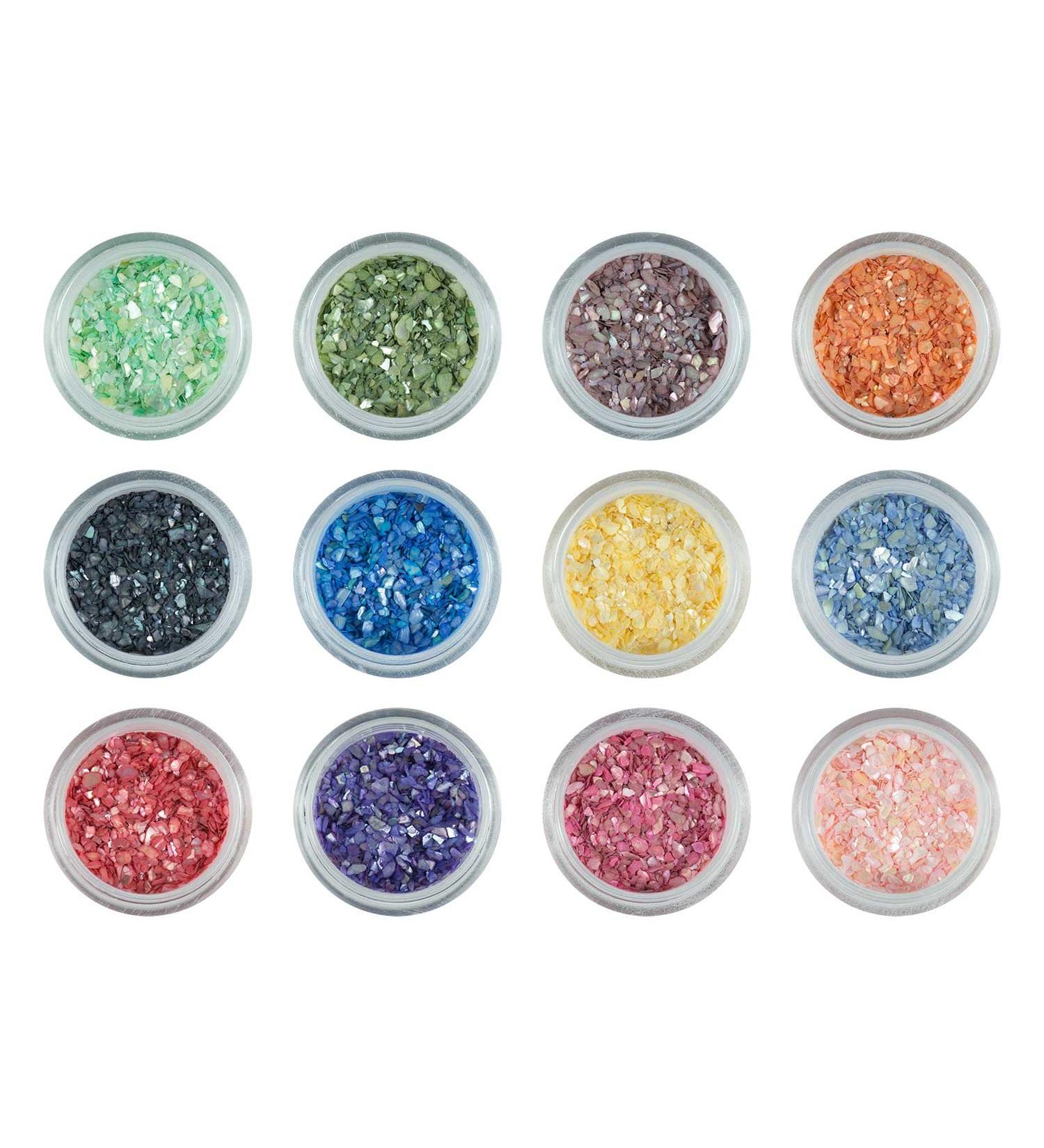 N&BF Nail Art Mussel Splitter Set | 12 Colorful Crushed Shells | Perlmutt Splinters for Gel & Acrylic Nails | Glitter Sea Shells Inlays - Buy Online on GoSupps.com