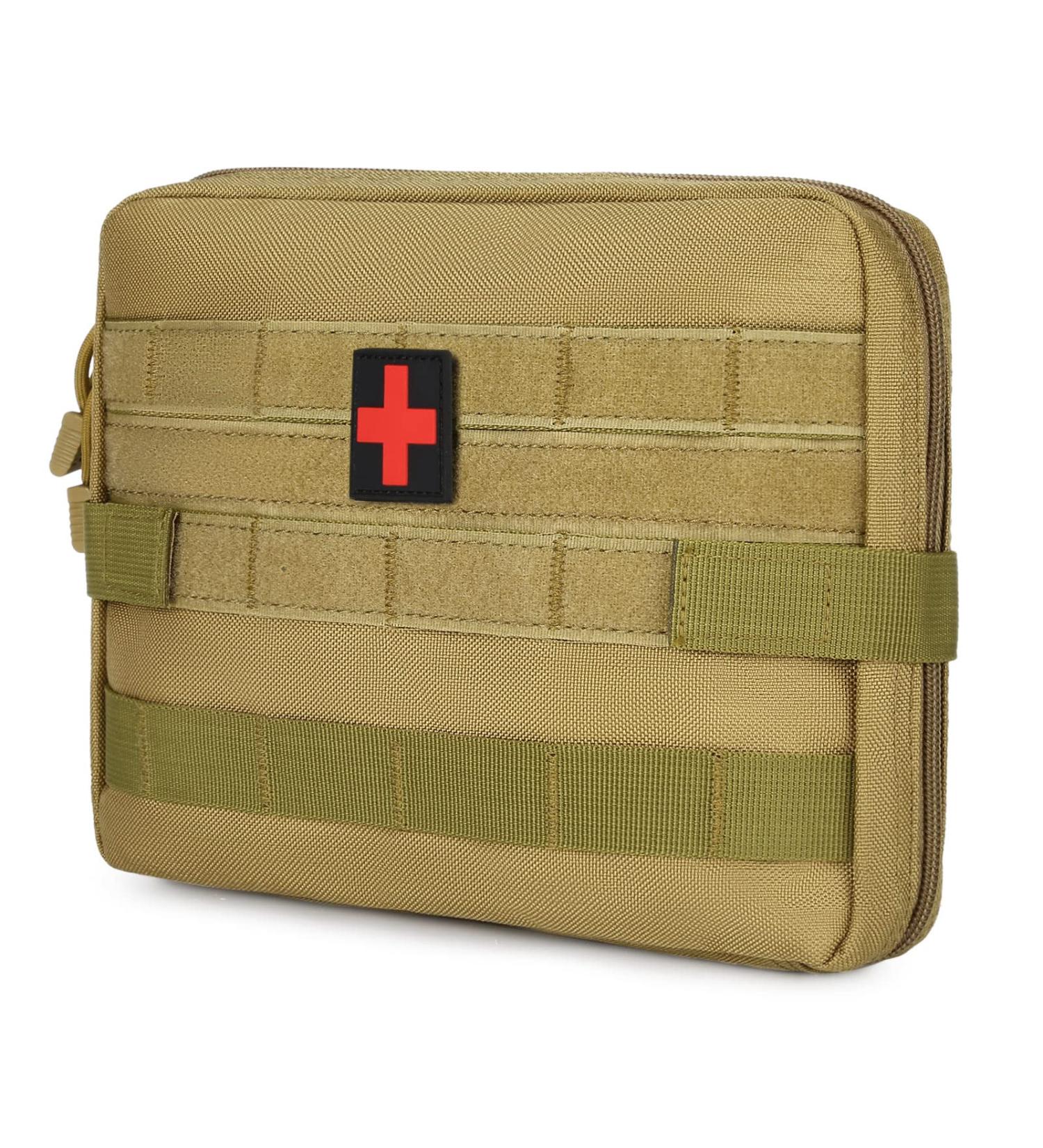HuntVP Tactical Empty First Aid Bag | Waterproof Molle Pouch with Red Cross Patch | Emergency Kit for Camping & Outdoor | Type 3 Brown - International Shipping Available - Buy Online on GoSupps.com