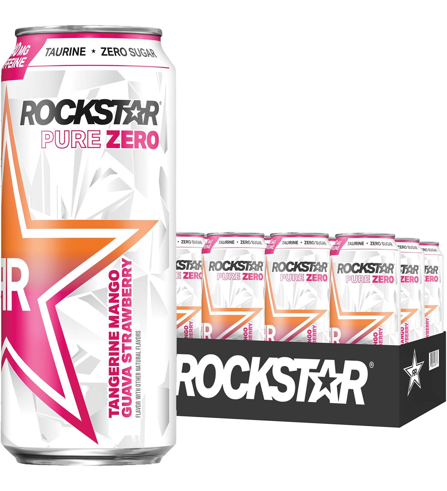 Rockstar Pure Zero Energy Drink  Tangerine Mango Guava Strawberryh  0 Sugar  with Caffeine and Taurine  16oz Cans (12 Pack) (Packaging May Vary) - Buy Online on GoSupps.com