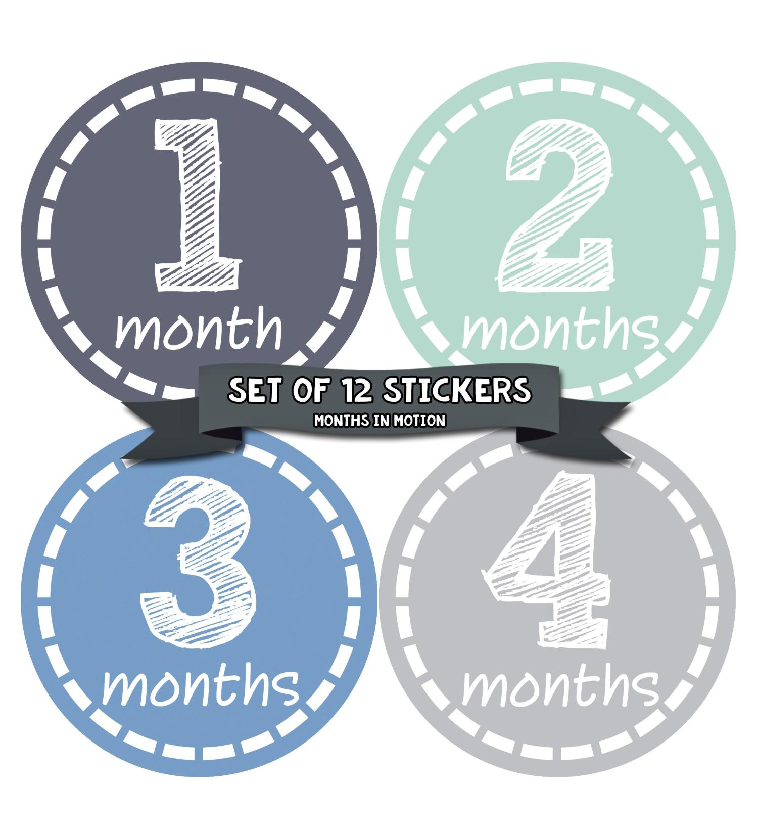 Baby Boy Monthly Milestone Stickers - Set of 12 | Newborn Boy Month Stickers for Baby's First Year Growth and Milestones - Buy Online on GoSupps.com