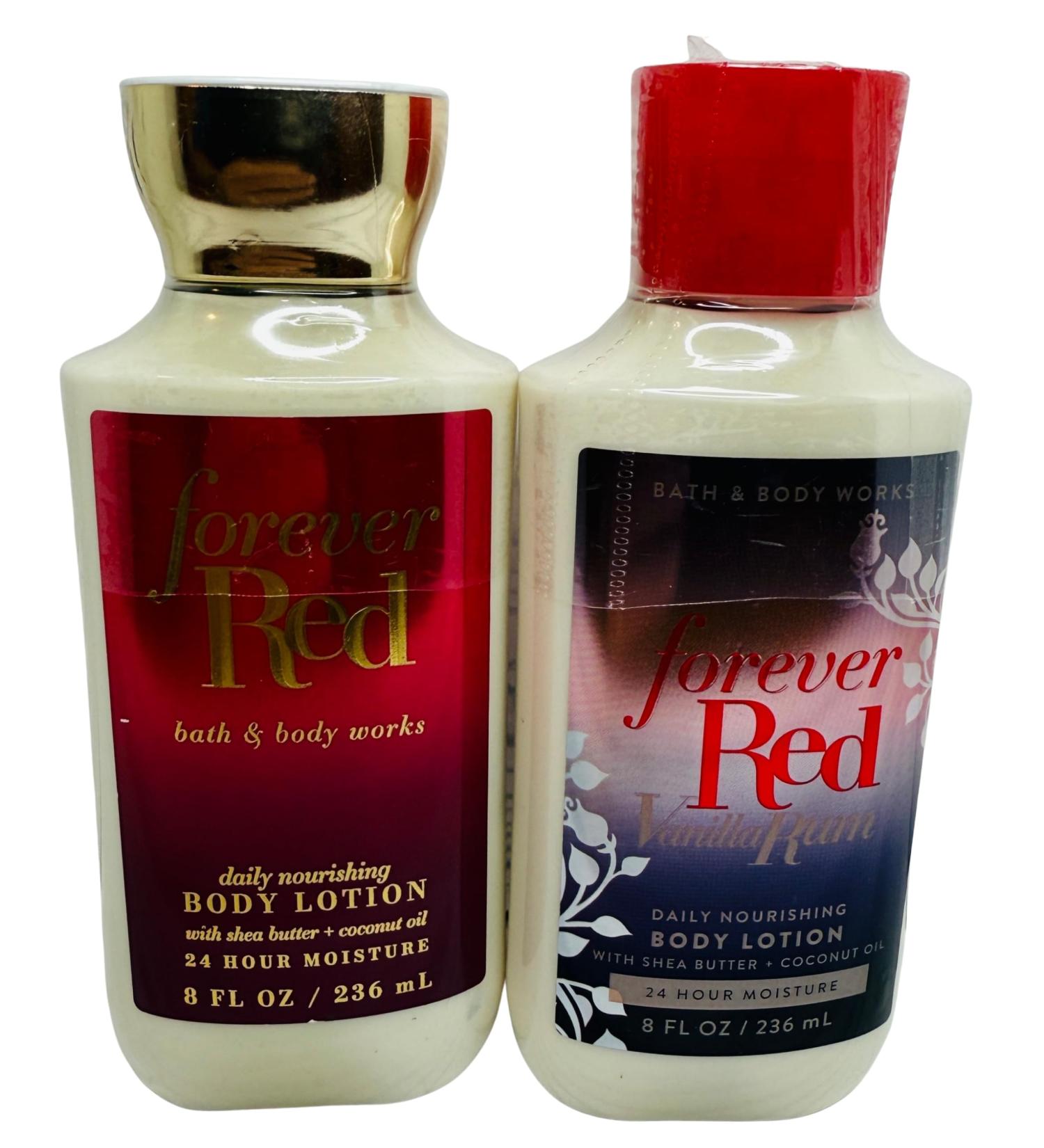 Bath & Body Works Forever Red and Forever Red Vanilla Rum Body Lotion 8 Ounces Each Set of 2