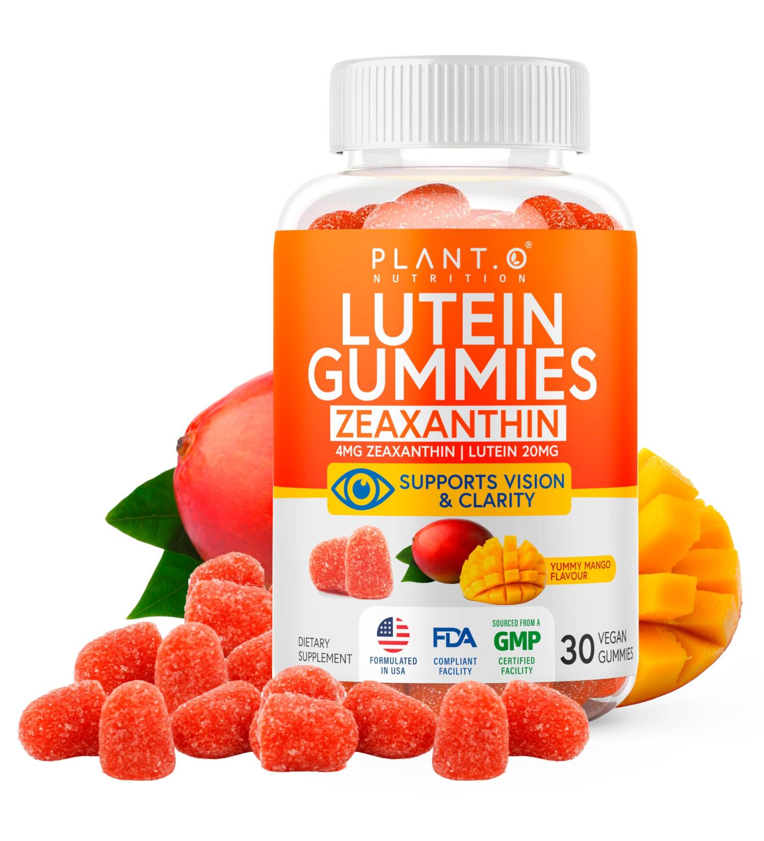 Lutein & Zeaxanthin Gummies - Delicious Vegan Eye Health Vitamins Clinically Studied 20mg Lutein and Zeaxanthin for Vision Clarity Dry Eye Relief and Blue Light Support 30 Count (Pack of 1) - Buy Online on GoSupps.com