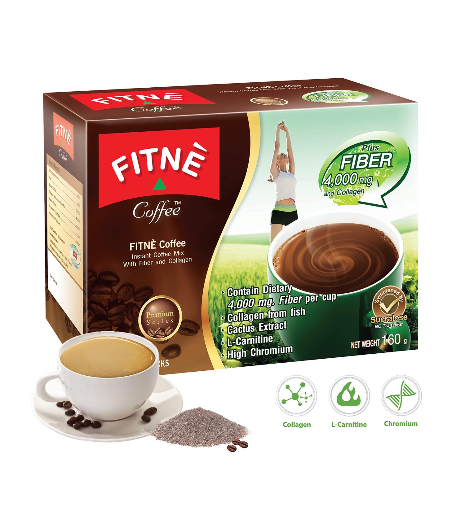 FITNE Premium Instant Coffee Packets Mix with Fiber 4 000 mg Collagen Cactus Extract L-Carnitine High Chromium No Sugar Sucralose Sweetener 10 Sachets Fiber & Collagen 10 Count (Pack of 1) - Buy Online on GoSupps.com
