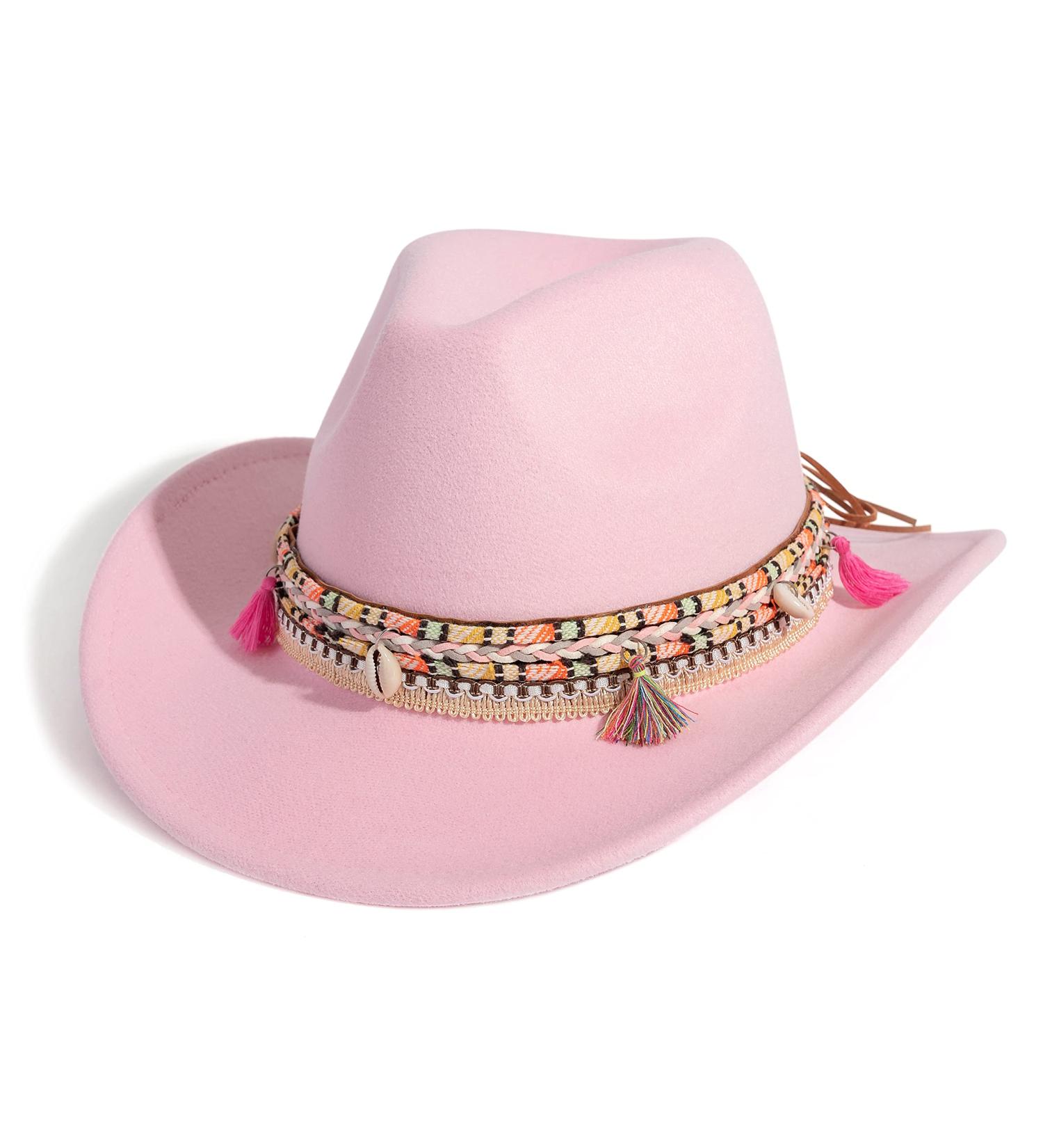 Gossifan Pink Western Cowboy Cowgirl Fedora Hat with Y-Tassel - Medium | Unisex Style - Buy Online on GoSupps.com