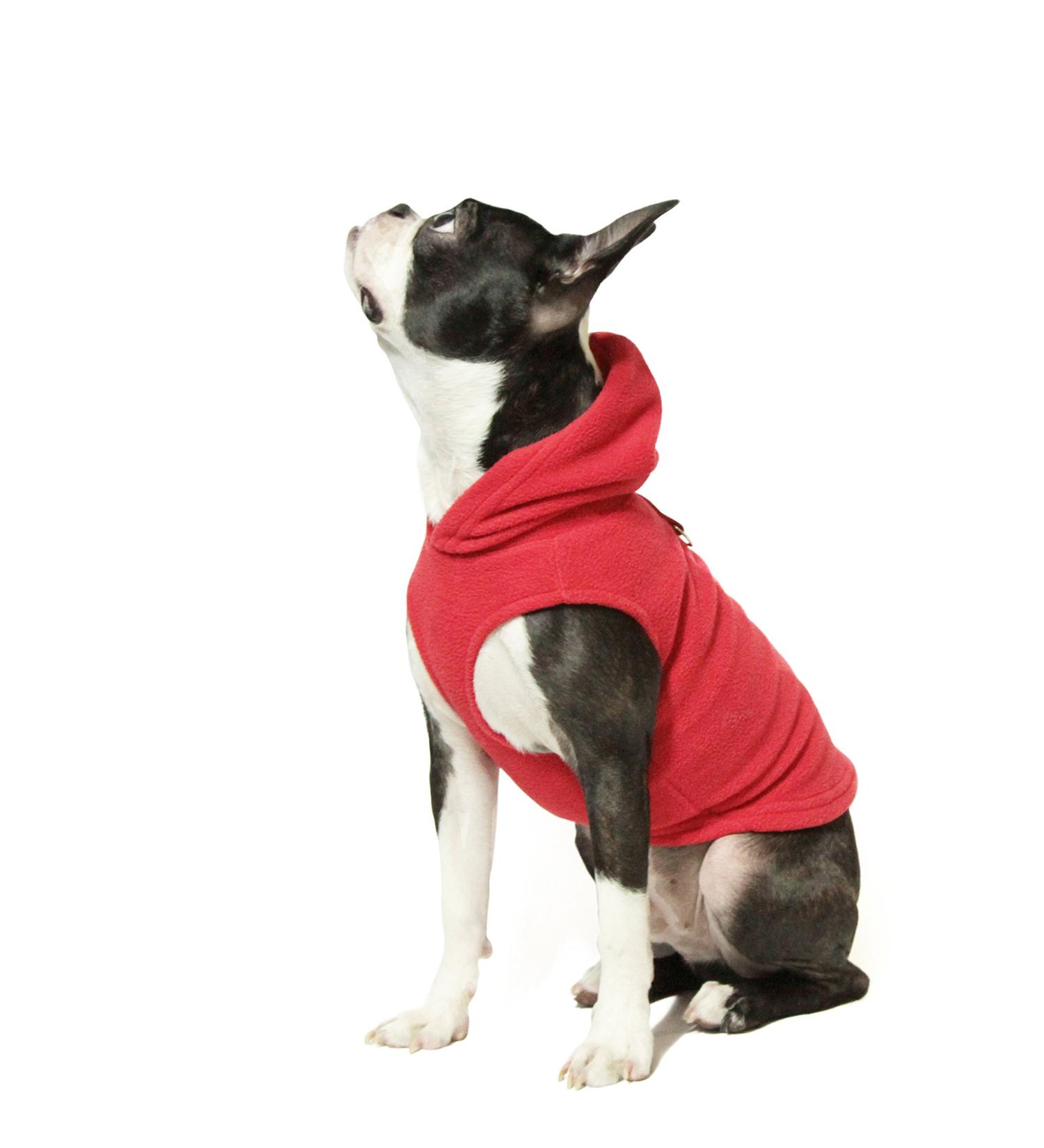 Gooby Fleece Vest with Hood for Small Dogs | XS X-Small Red Fleece Jacket with Leash Ring | International Shipping Available - Buy Online on GoSupps.com