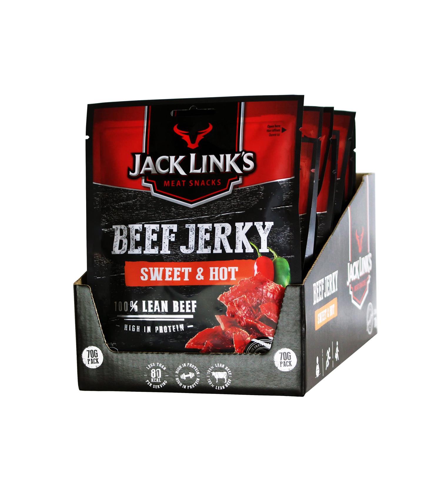 Jack Link's Beef Jerky Sweet & Hot - 12 Pack | High Protein Snack - Juicy & Spicy | Ideal for On-the-Go - International Shipping Available - Buy Online on GoSupps.com