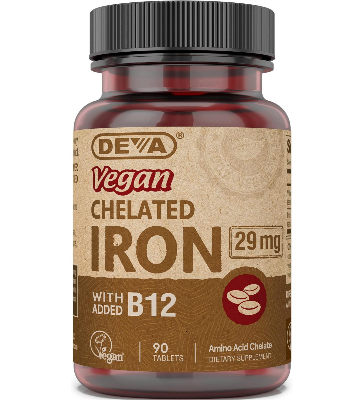 DEVA Vegan Chelated Iron with Vitamin B-12 29mg - 90 Count Dietary Supplement - Buy Online on GoSupps.com