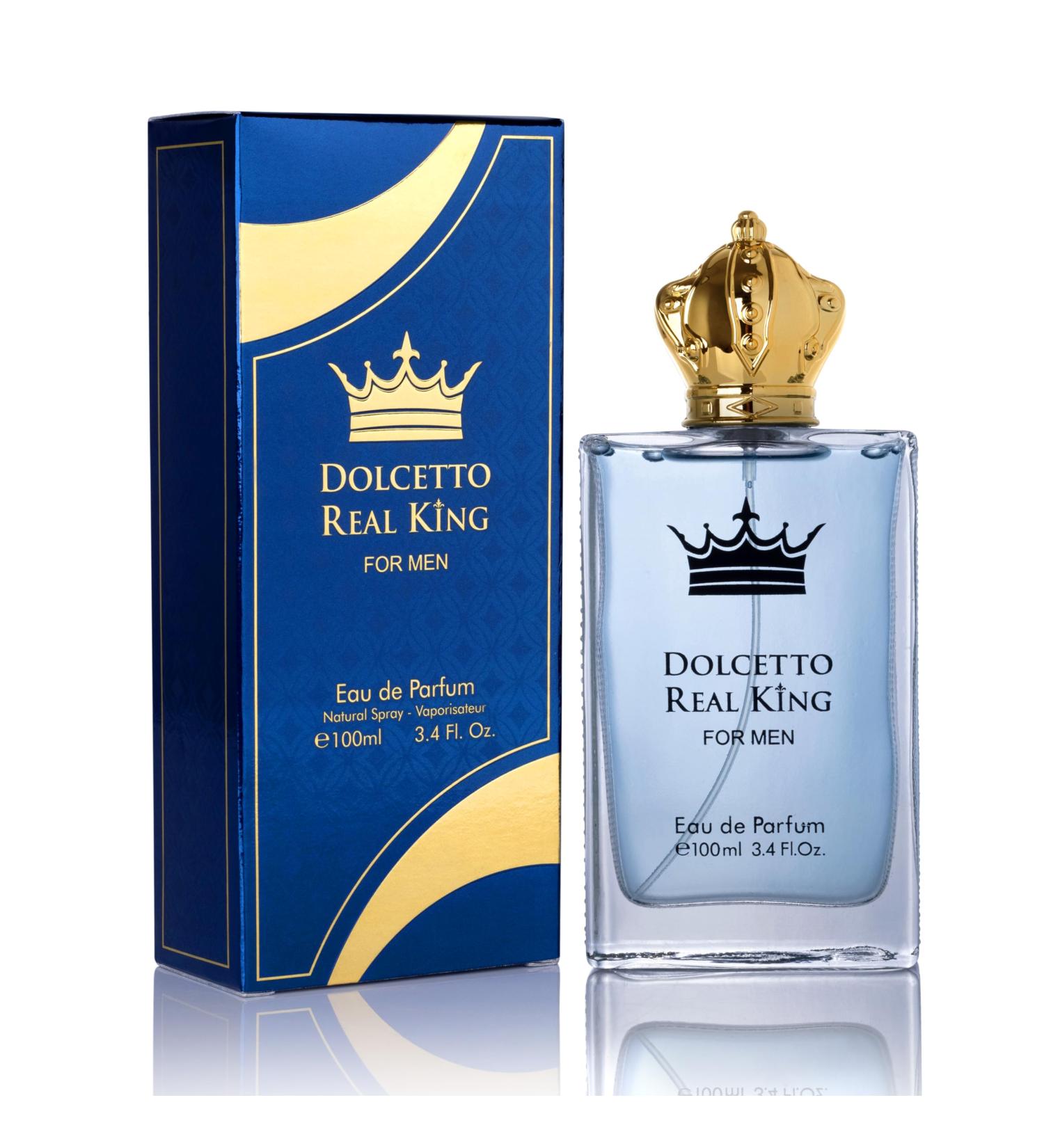 Dolcetto Real King Eau De Parfum for Men woody & Aromatic Fragrance - Citrus Notes & Pimento Essence with Masculine Base - Blend of Spicy Pepper French Lavender & Haitian Vetiver - 100ml Bottle - Buy Online on GoSupps.com