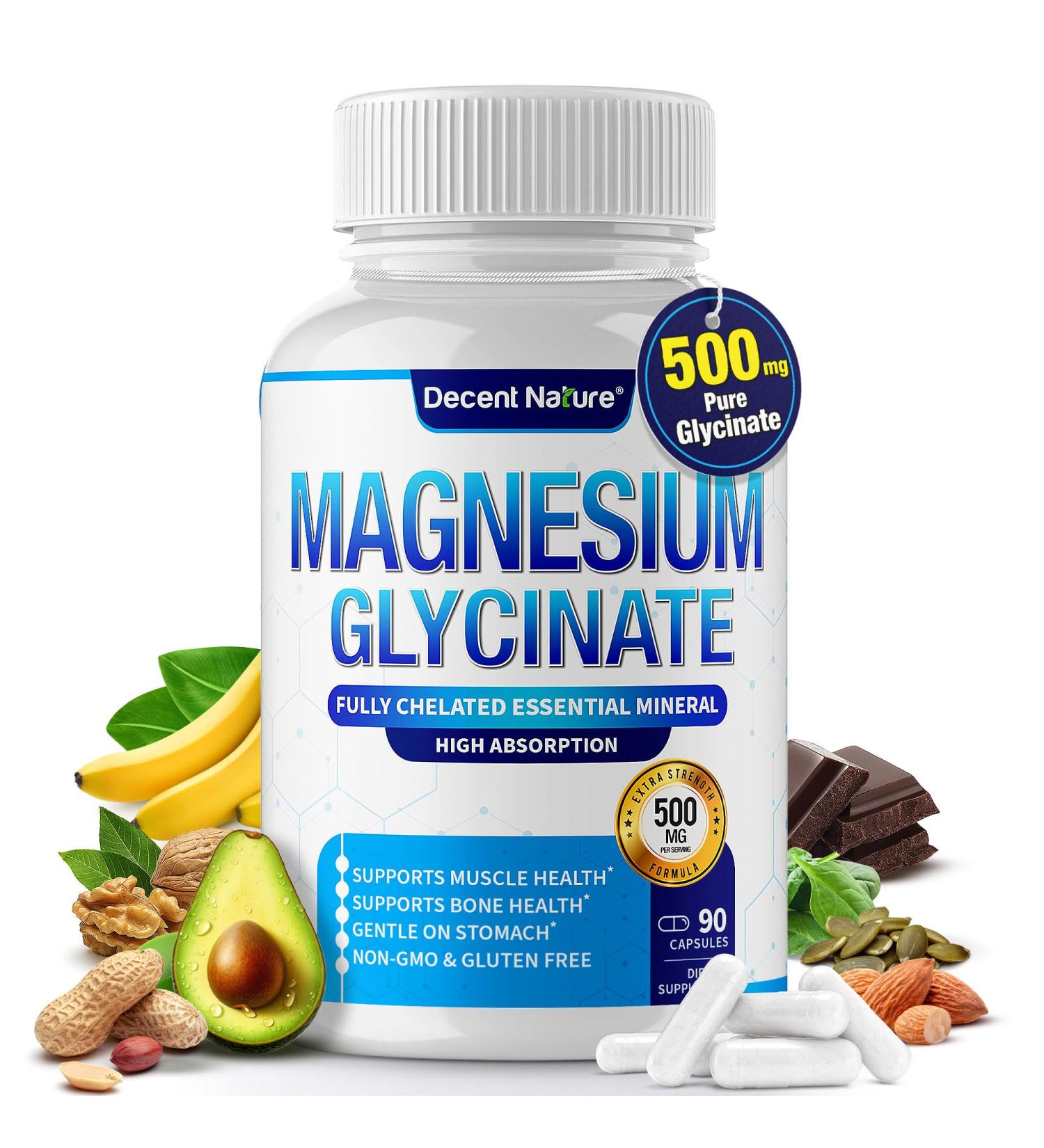 Magnesium Glycinate 500mg Magnesium Supplement - Chelated for High Absorption & Bioavailability Support Sleep, Muscle, Bones, Cramps, Recovery & Energy, Vegan Non-GMO 90 Capsules Vr1 - Buy Online on GoSupps.com