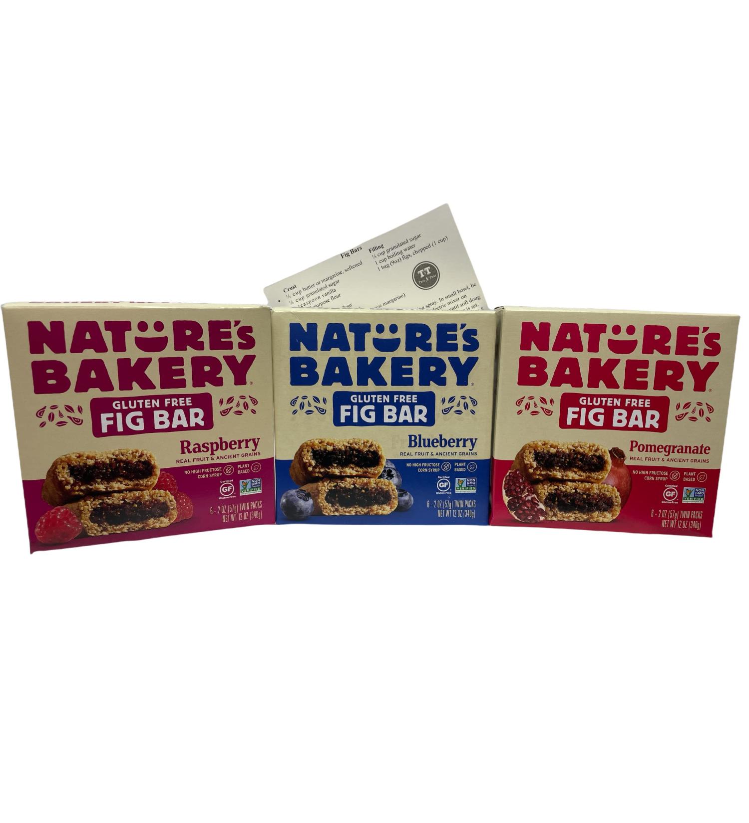 Natures Bakery Gluten Free Fig Bars Variety Bundle - Raspberry, Blueberry, Pomegranate with Recipe Card - Buy Online on GoSupps.com