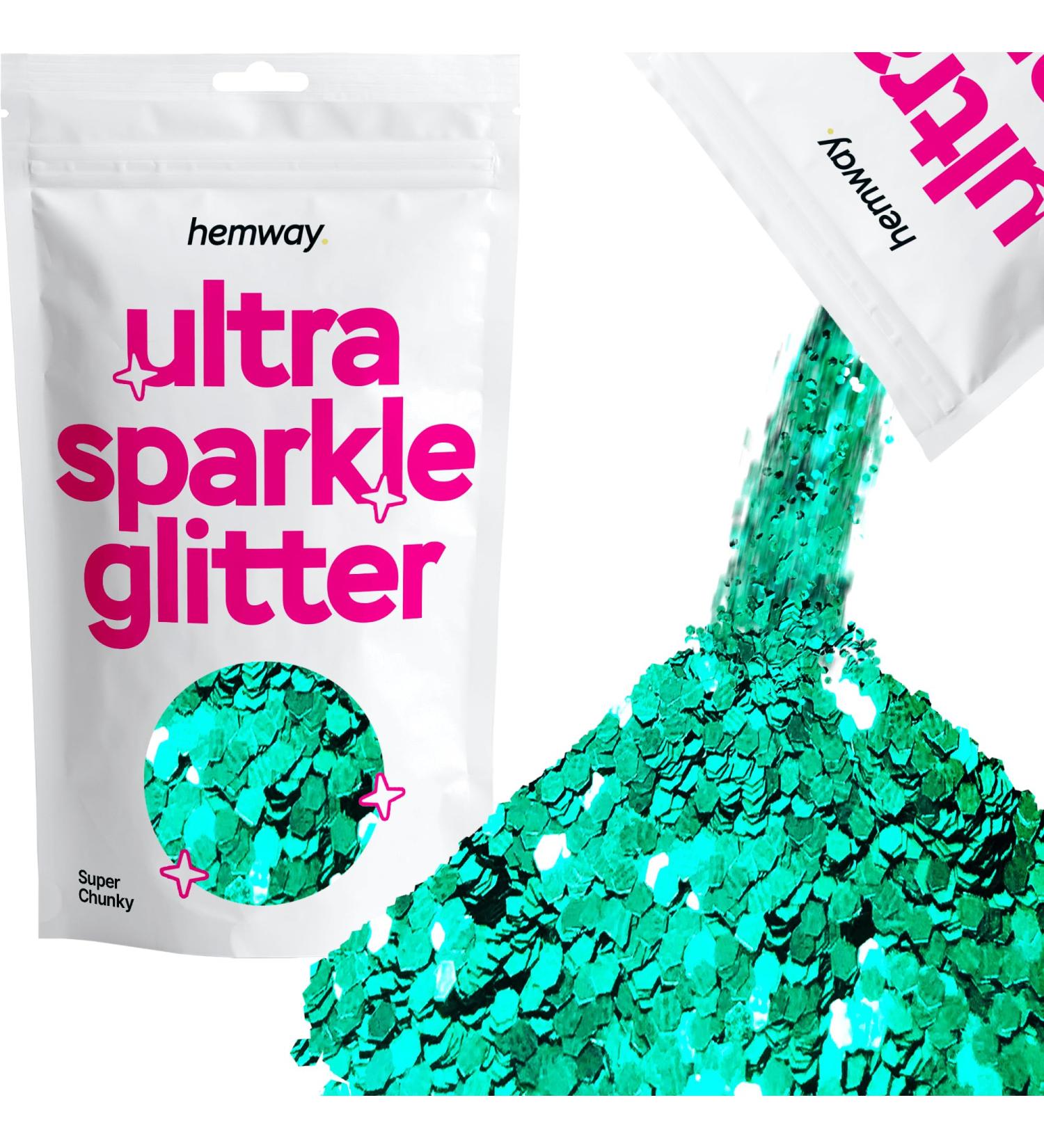 Hemway Premium Ultra Sparkle Glitter - Multi-Purpose Metallic Flake for Arts Crafts Nails Cosmetics & More - Turquoise Blue - Super Chunky 100g - Buy Online on GoSupps.com