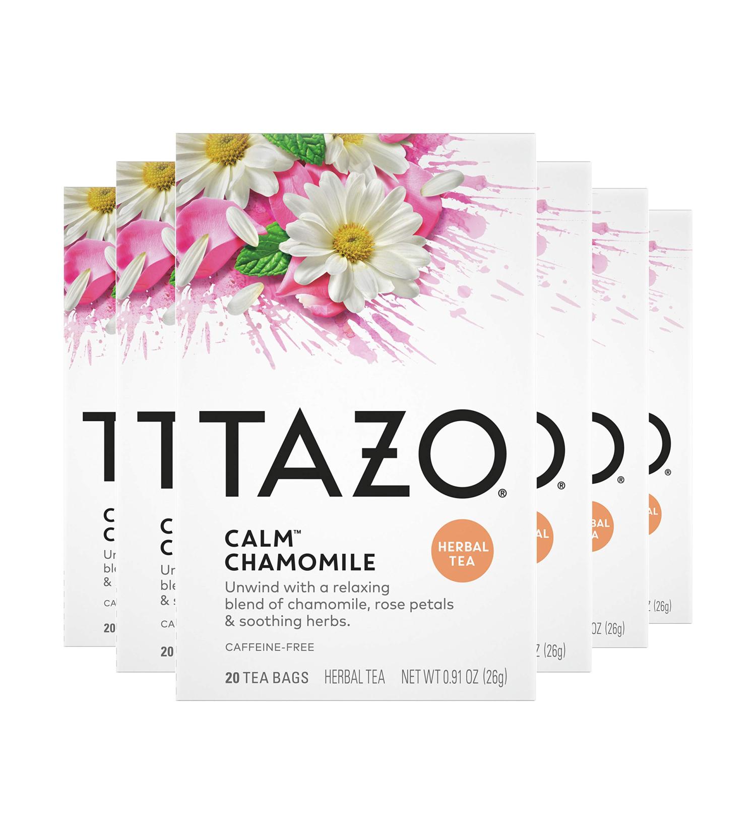 Tazo Calm Chamomile Herbal Tea Bags - Caffeine-Free, 20 Count (Pack of 6) | Deliciously Calming Tea - Buy Online on GoSupps.com
