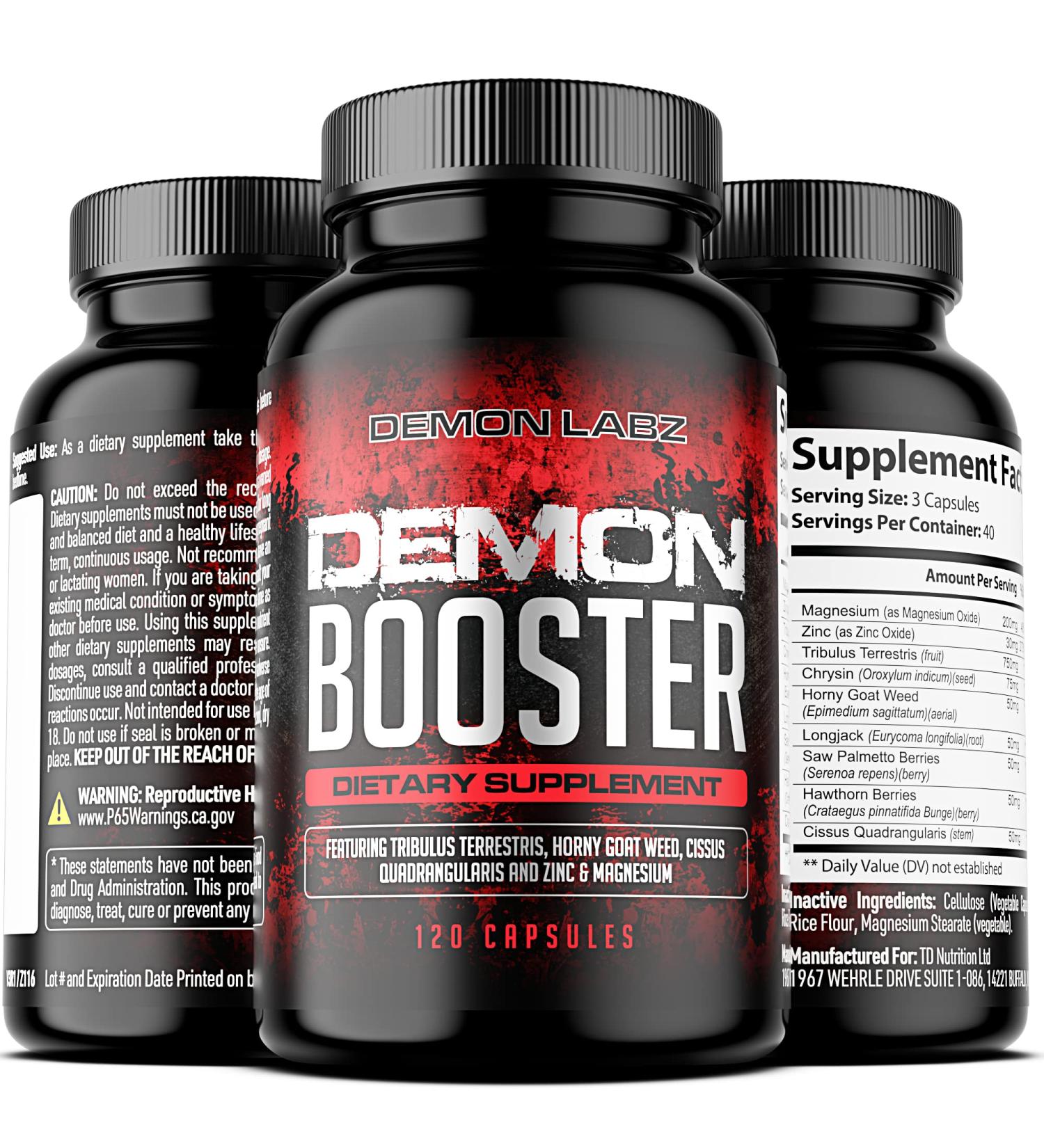 Demon Booster - Men's Ultimate Supplement with Tribulus Terrestris, Chrysin & Zinc Magnesium (120 Capsules) - Buy Online on GoSupps.com