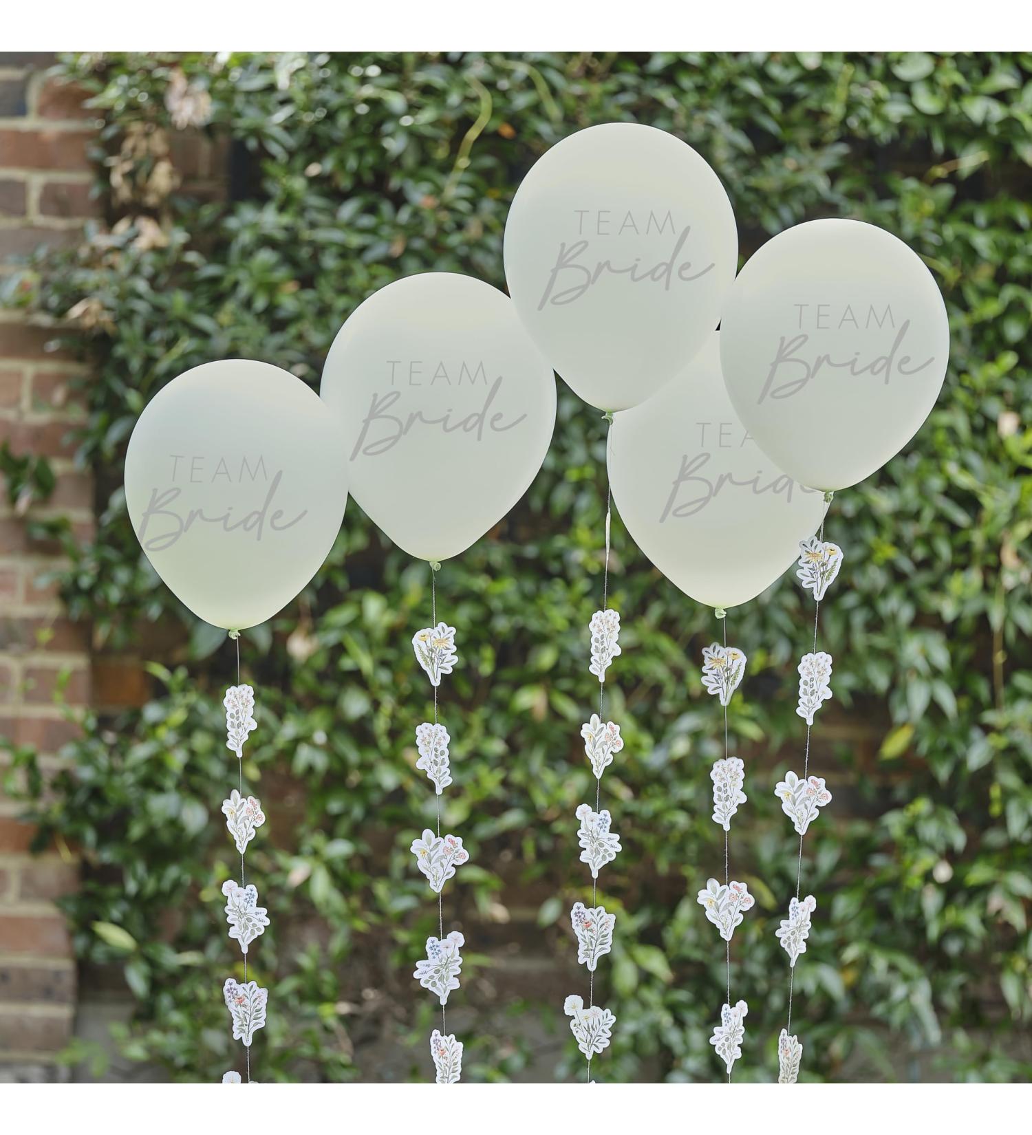 Shop Ginger Ray Green 'Team Bride' Latex Balloons - Hen Party Decorations | 5-Pack with Paper Flower Tails - Buy Online on GoSupps.com
