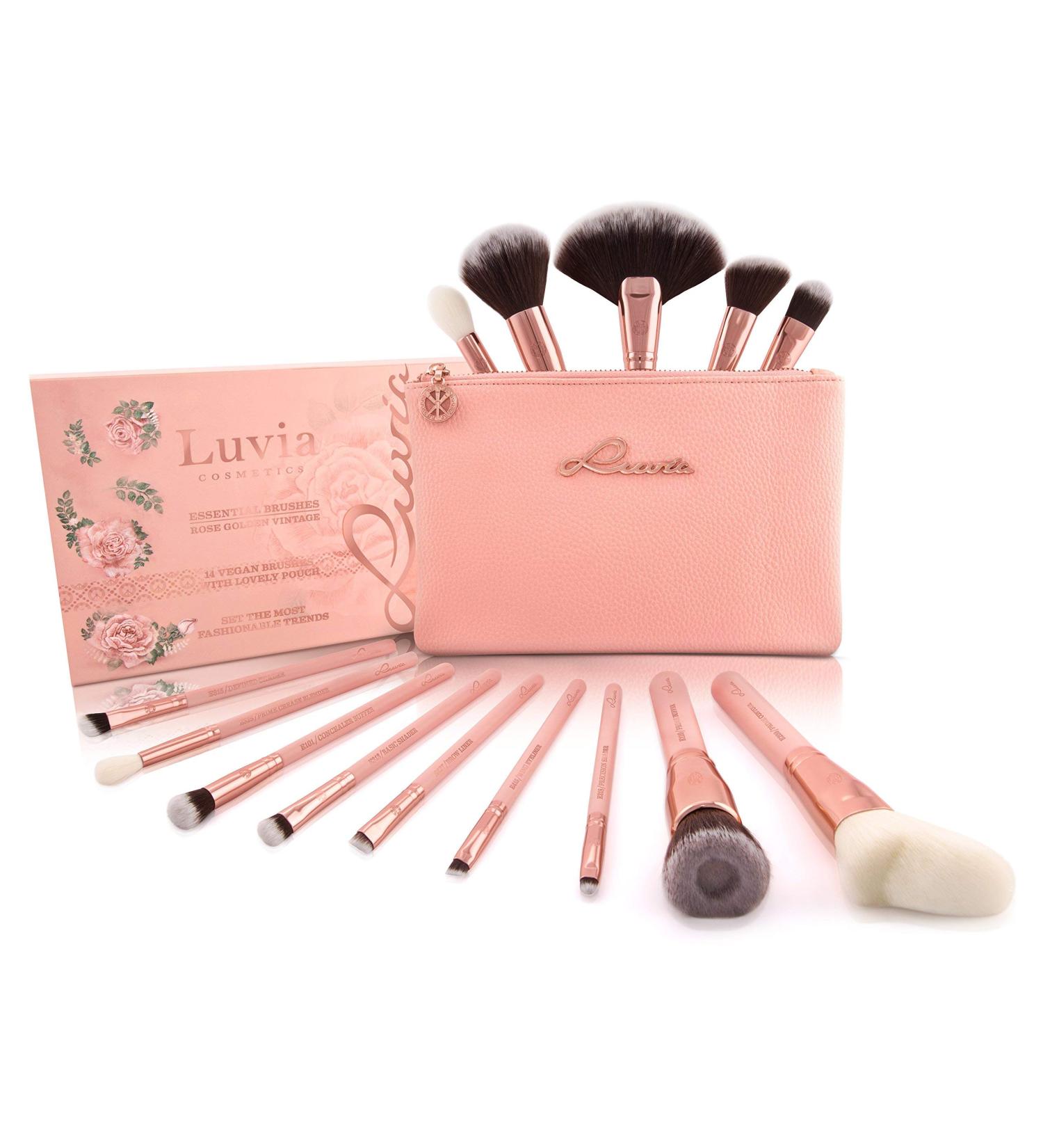 Luvia Rose Gold Vintage Makeup Brush Set 14 Professional Vegan Brushes & Cosmetics Bag Perfect Gift Idea - Buy Online on GoSupps.com