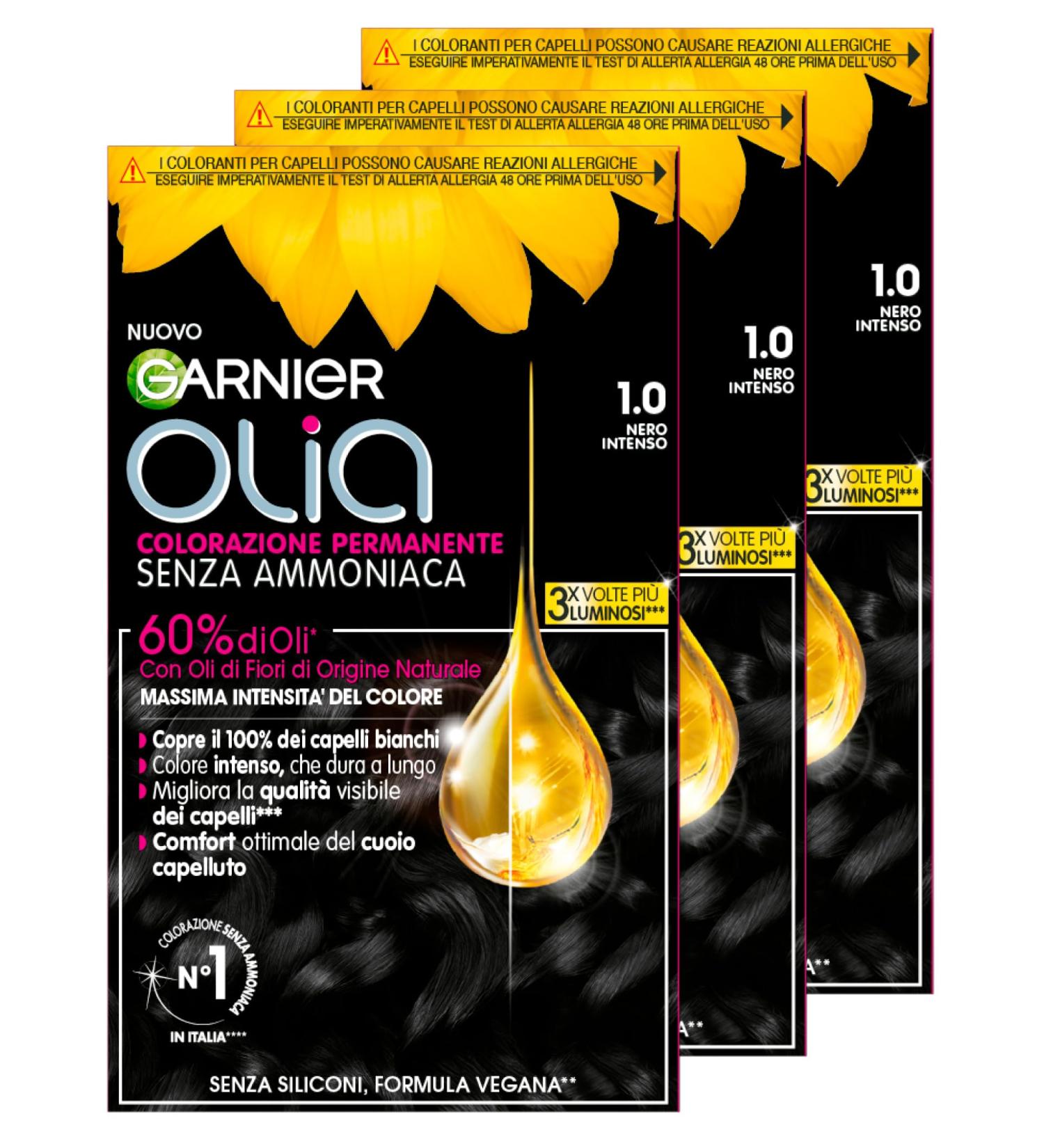 Garnier Olia Midnight Coloration cheveux permanente couleur 1.0 Noir absolu sans ammoniaque parfum d licat - 3 bo tes