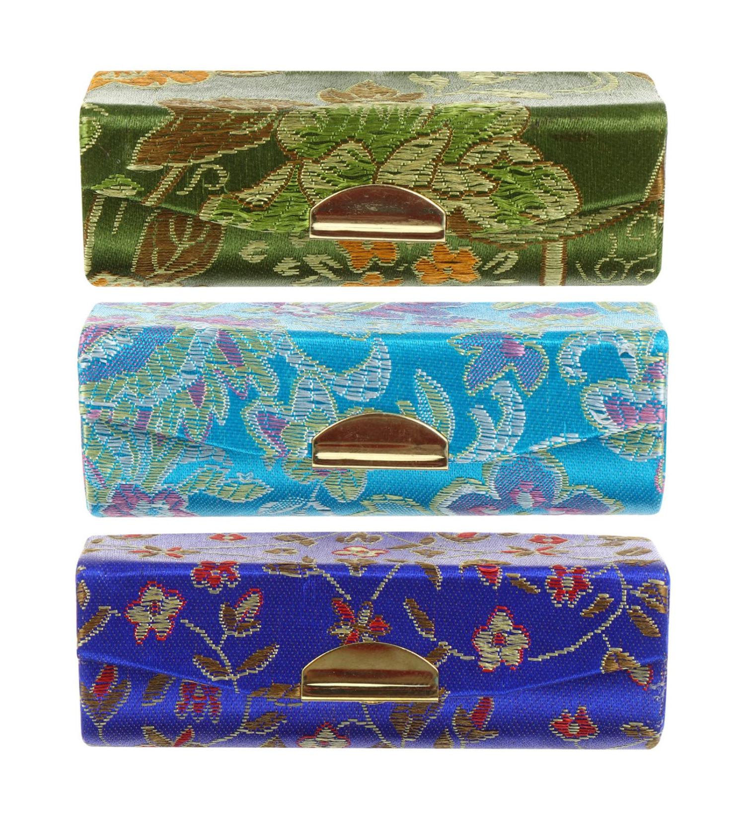 Solustre Retro Embroidery Lipstick Box - 3pcs Satin Silky Holder Case for Makeup & Jewelry Storage | Perfect Organizer for Women & Girls - Buy Online on GoSupps.com