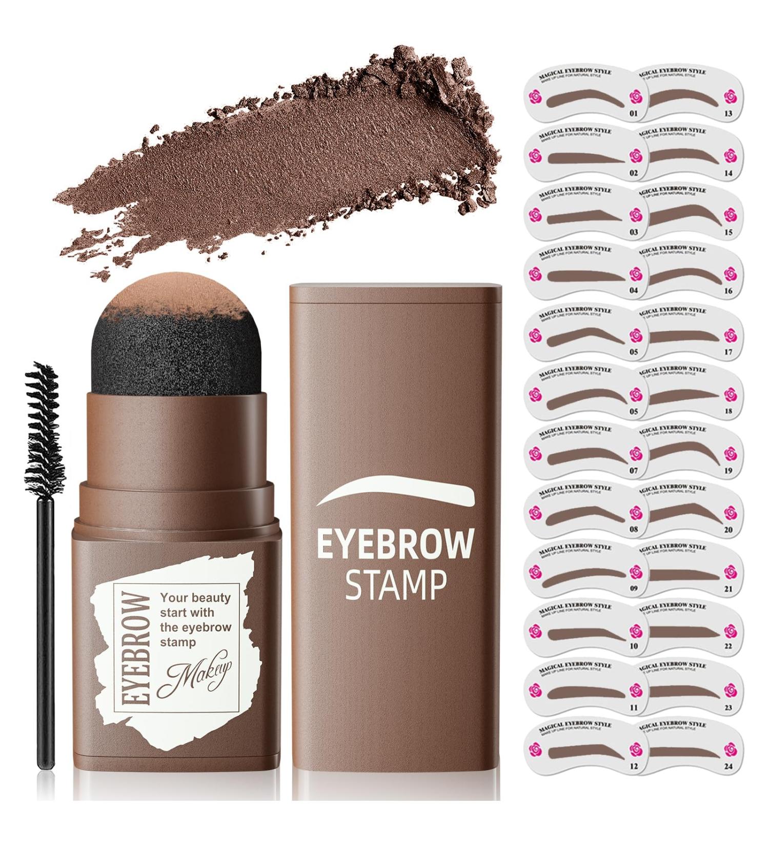 Dark Brown Eyebrow Stamp Stencil Kit - Easy 1-Step Brow Stencil & Stamp for Beginners | Long-Lasting, Smudge-Proof & Waterproof | 24 Reusable Shapes for Perfect Brow Shaping - Buy Online on GoSupps.com