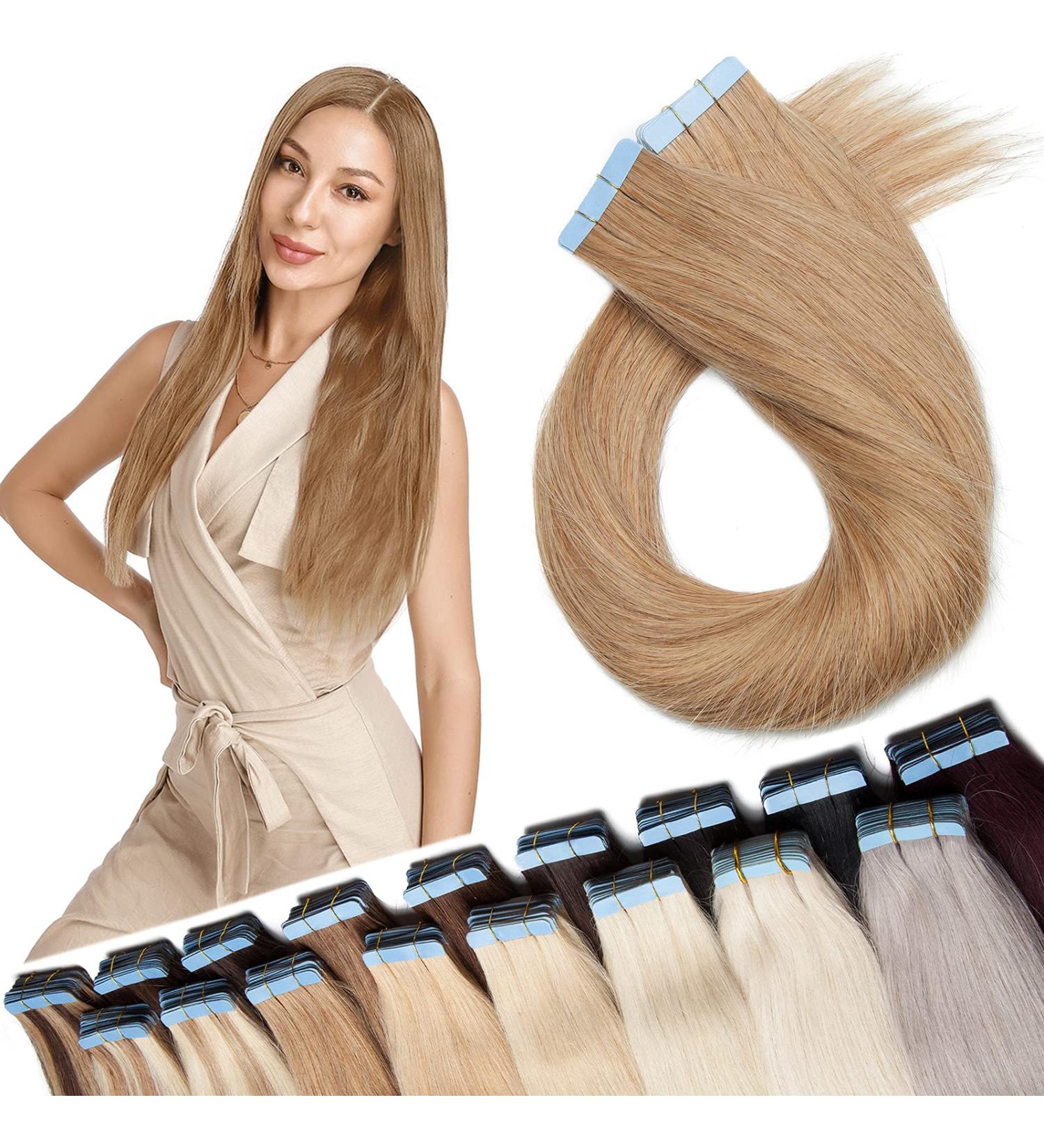 SEGO Tape Hair Extensions - 100% Remy Human Hair Adhesive Tape | 24 Honeyblond #27 | 40 Pieces + 10 Free Tapes - Buy Online on GoSupps.com