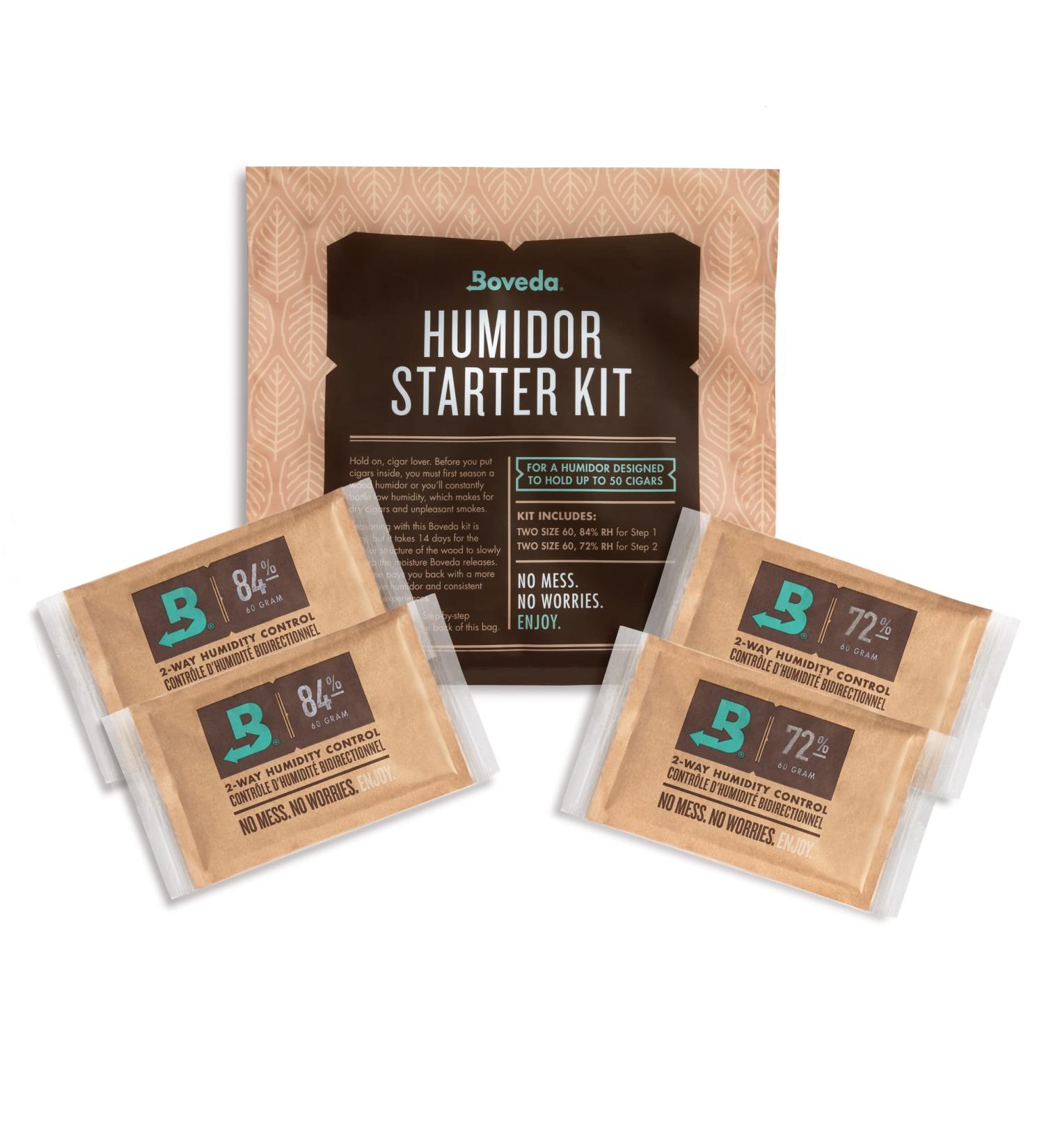 Boveda Humidor Starter Kit Bundle: Season a Wood Humidor Plus Maintain Humidity with 2-Way Humidity Control | Includes (2) Each Size 60 Boveda 84% RH & 72% RH | 1-Count Small - Buy Online on GoSupps.com