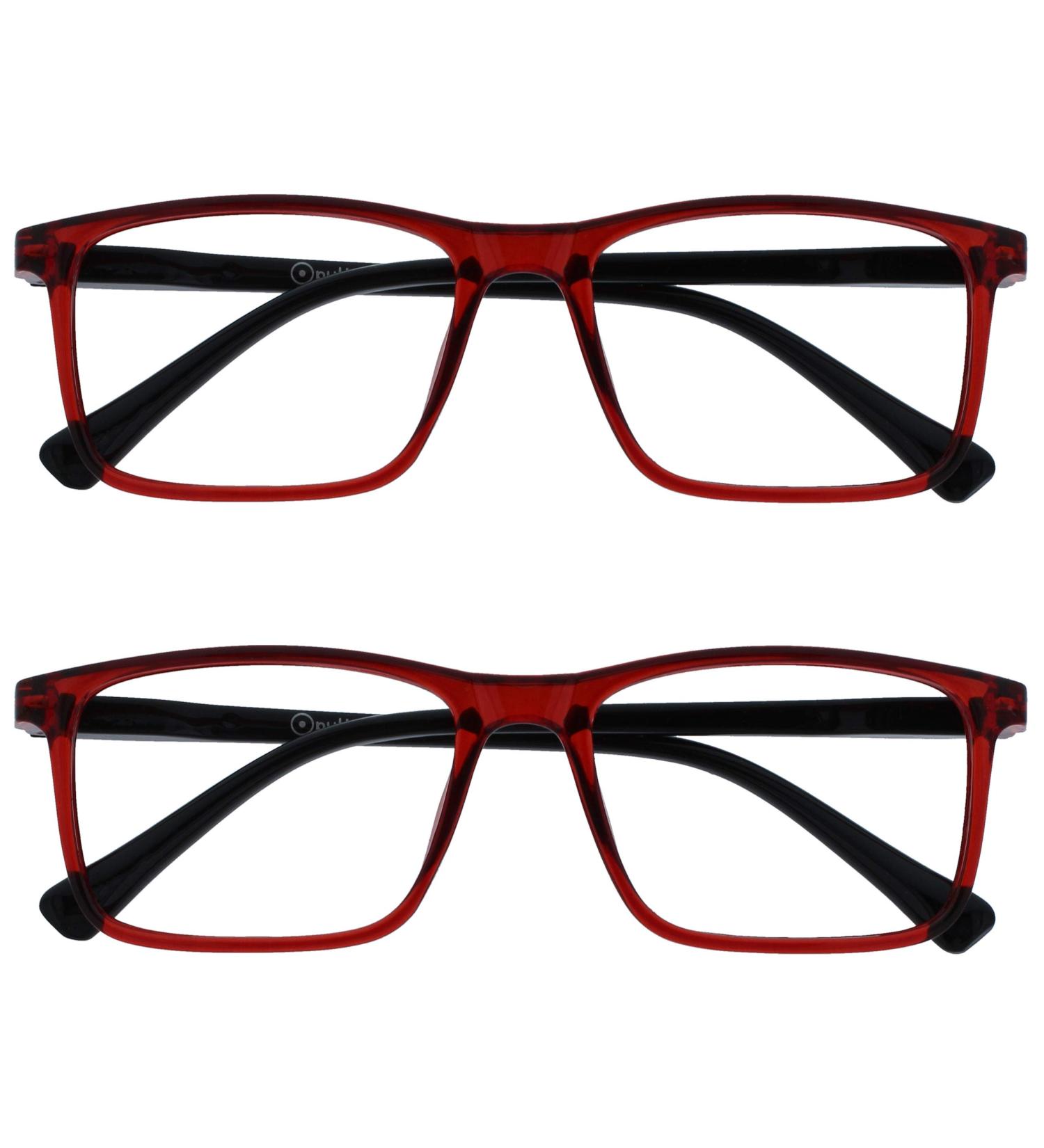 OPULIZE Ink Reading Glasses 2 Pack - Large Rectangular Frame Dark Red & Black Scratch Resistant Spring Hinges - Unisex +1.50 - Buy Online on GoSupps.com