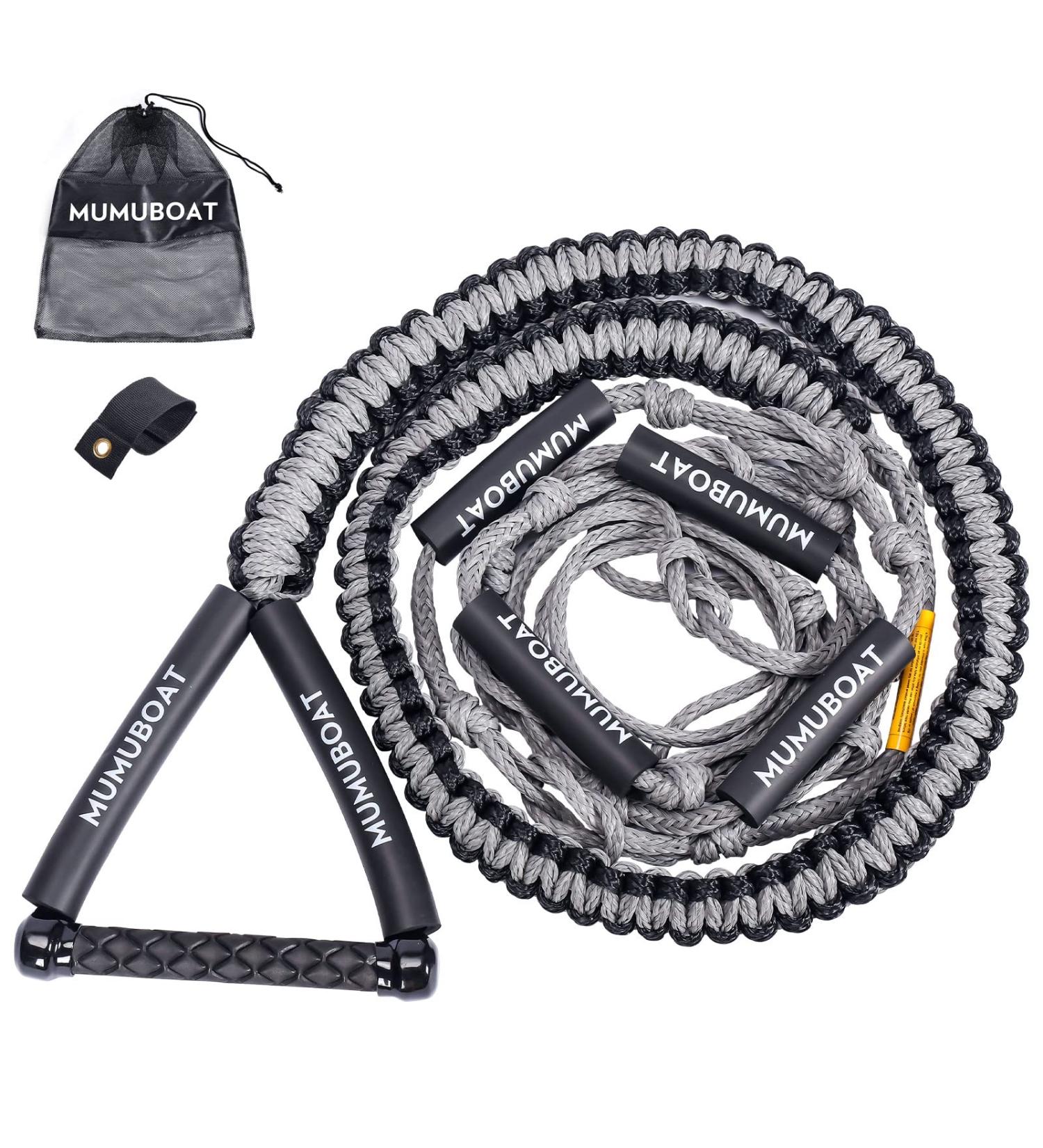 MUMUBOAT 25ft Wakesurf Rope with EVA Handle - 6 Sections, Grey & Black - Buy Online on GoSupps.com