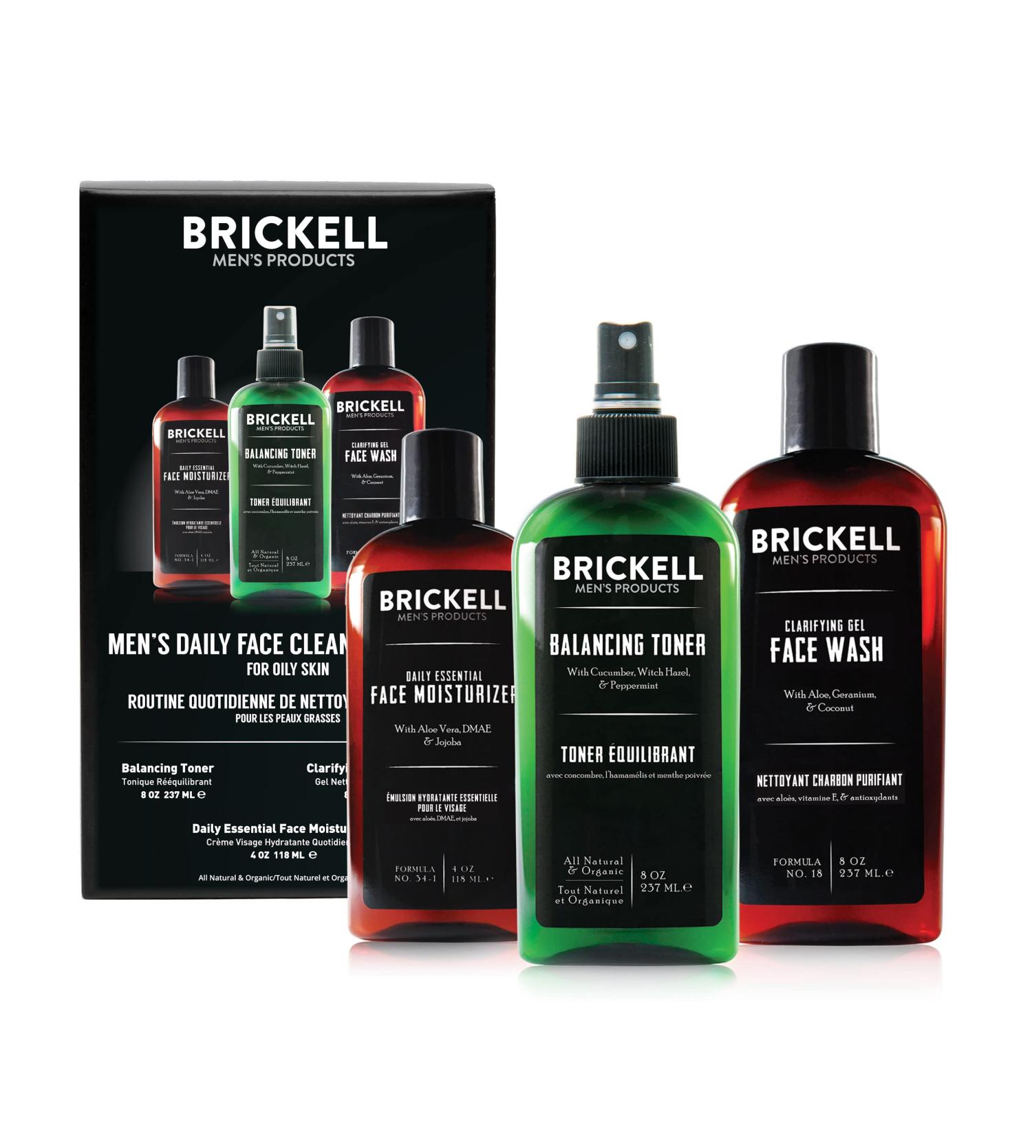 Brickell Men's Daily Face Cleanse Routine for Oily Skin | Alcohol-Free Toner Gel Facial Wash & Moisturizer | Natural & Organic Skincare - Buy Online on GoSupps.com