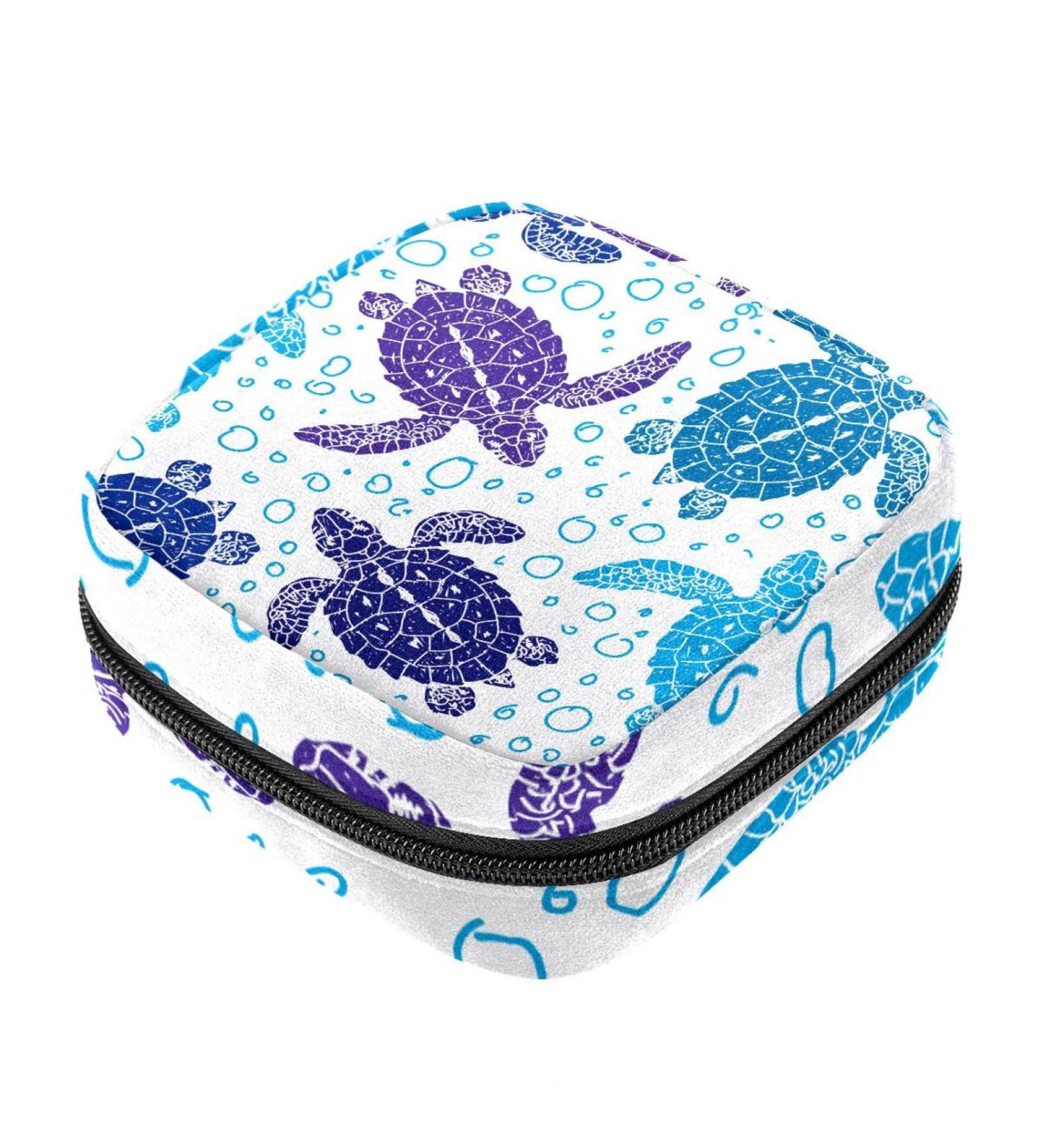 Sea Turtle Pattern Sanitary Napkin Storage Bag - Portable First Period Pads Holder for Girls & Women - Travel Makeup Bag - Multicoloured - Buy Online on GoSupps.com
